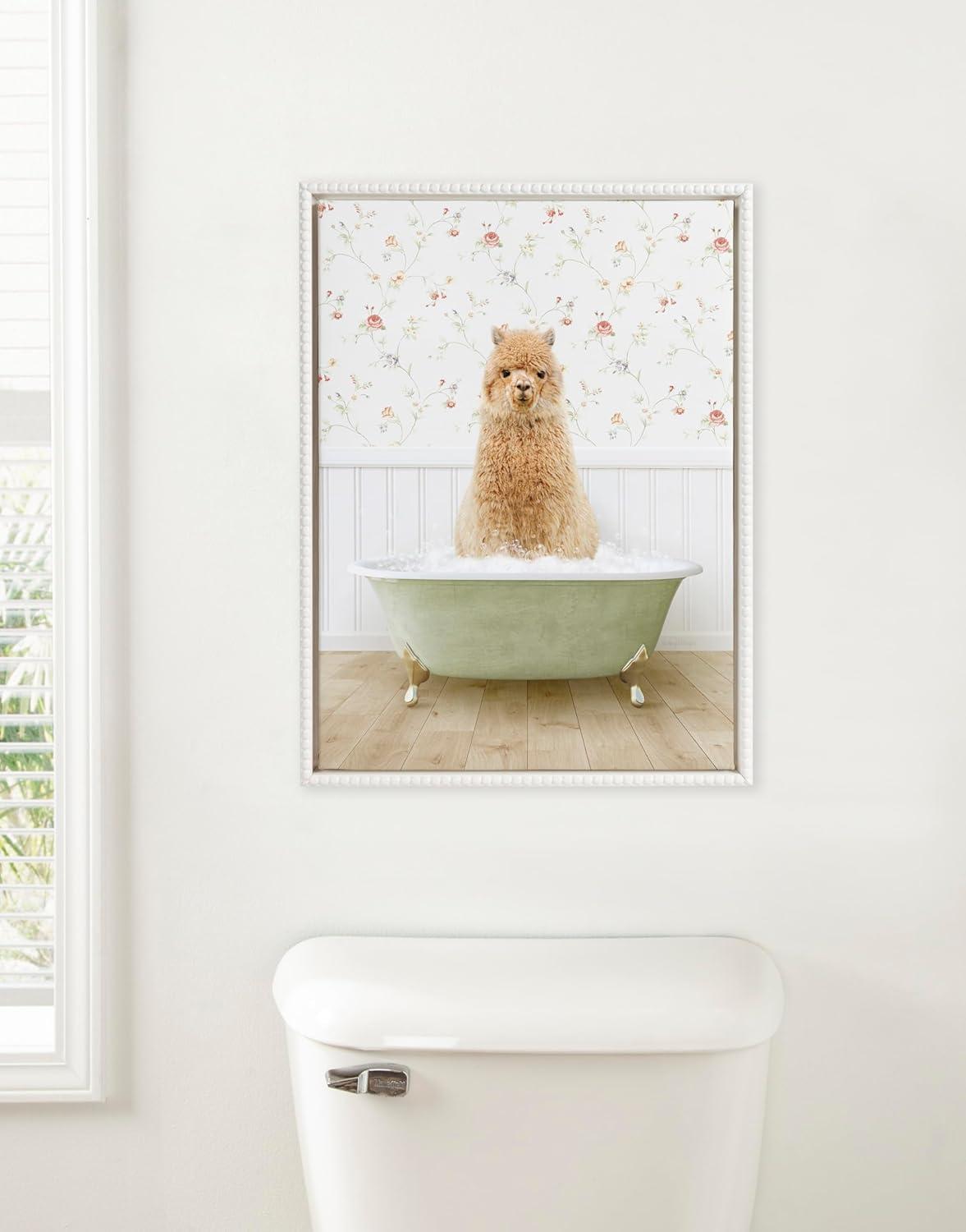 18"x24" Sylvie Beaded Baby Golden Alpaca in Country Cottage Bath Framed Canvas by Amy Peterson White - Kate & Laurel All Things Decor