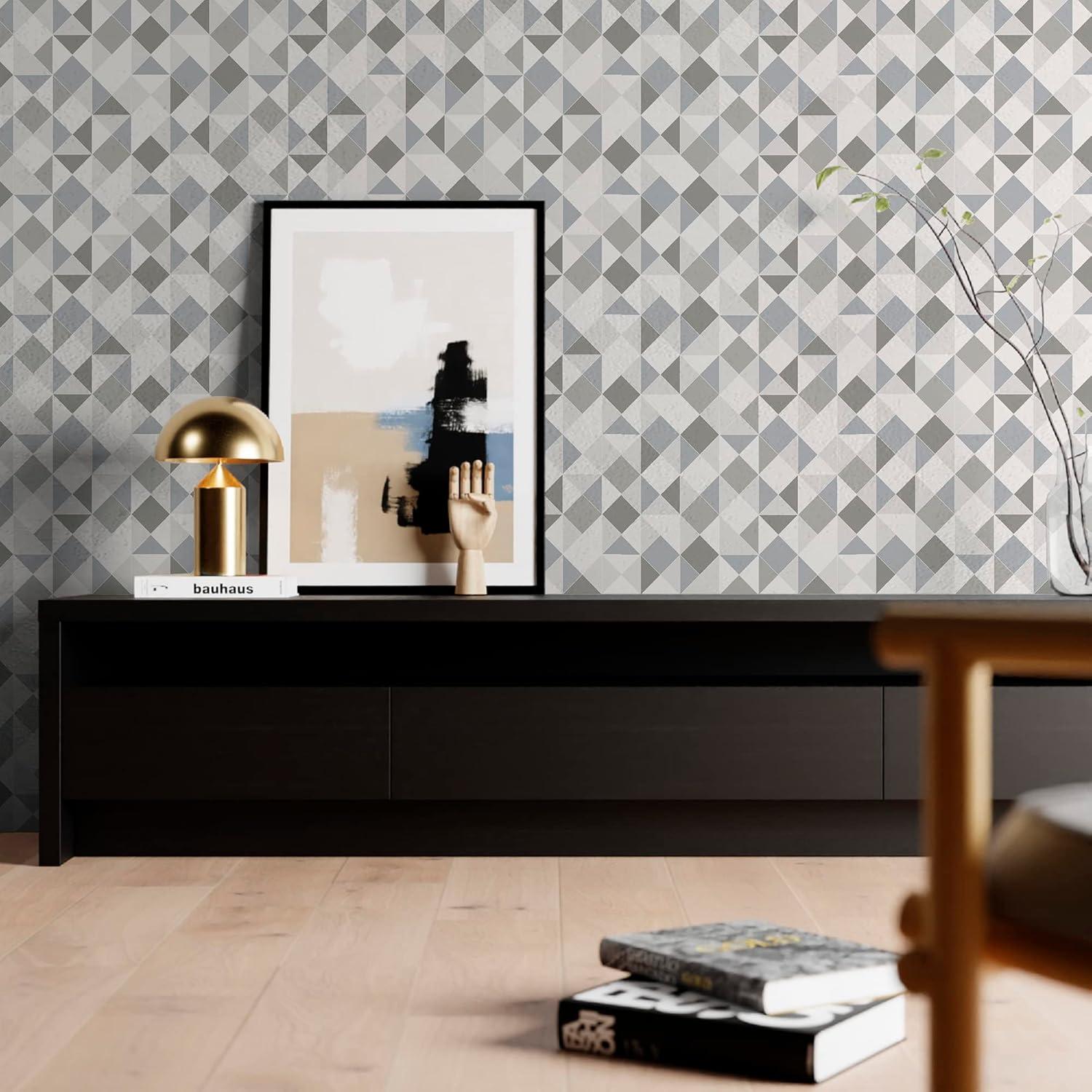 Grey Geometric Kaleidoscope Peel and Stick Wallpaper