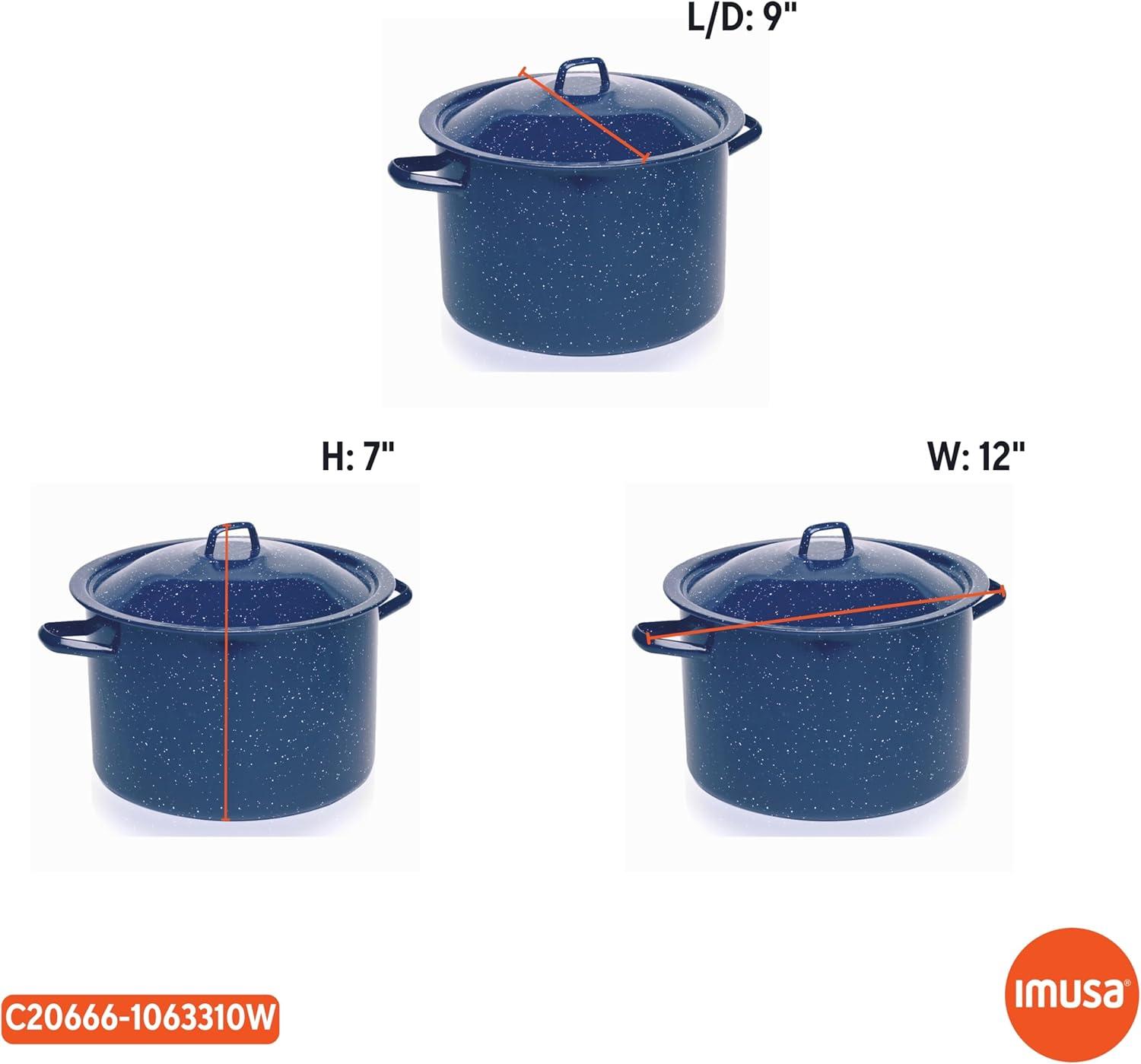 Imusa Blue Speckled Enamel 6 Quart Stock Pot with Lid