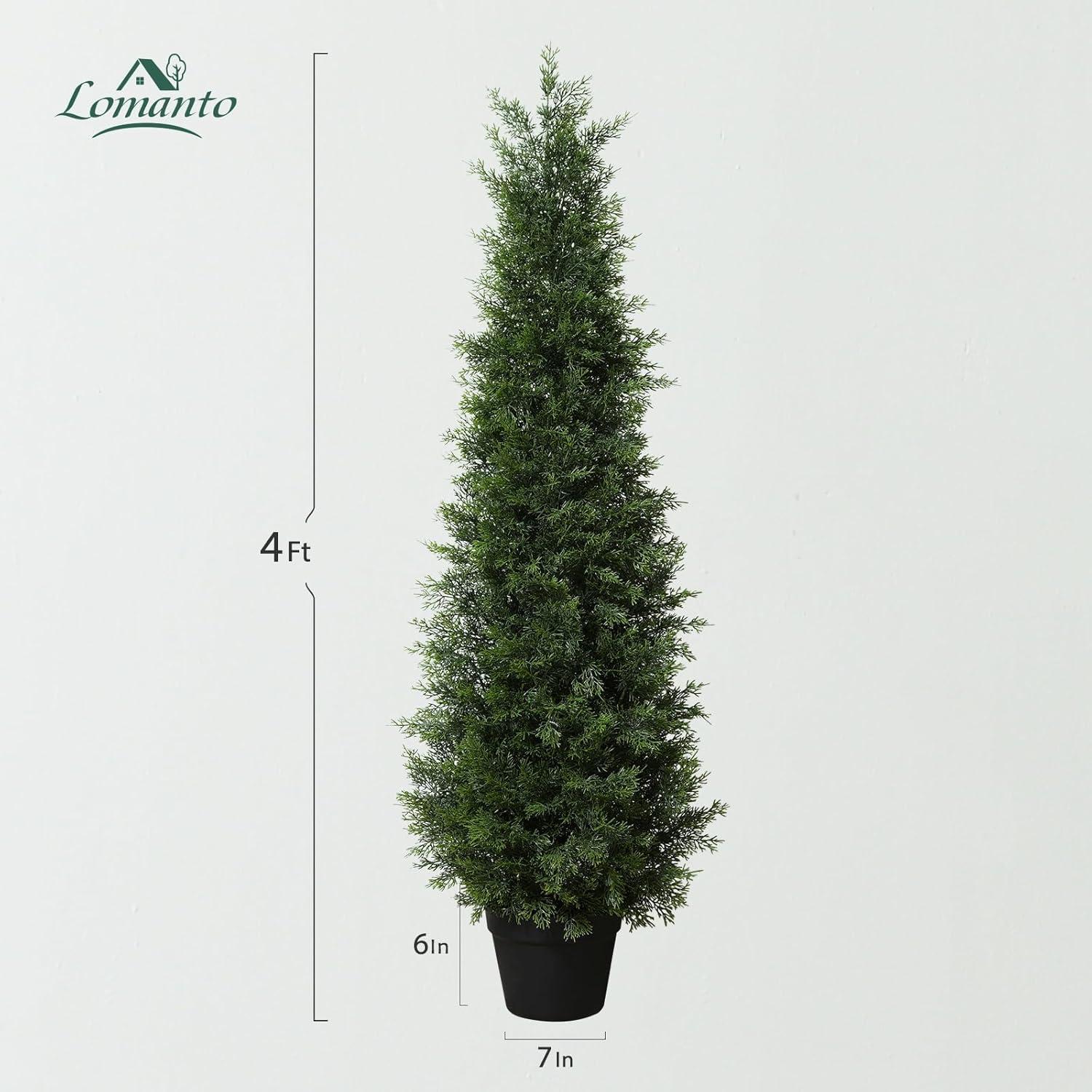 LOMANTO 4Ft Artificial Tree,Fake Topiary Cedar Tree for Indoor Outdoor,UV Rated Potted Plants for Porch Decor Faux Pine Tree for Perfect Housewarming 1Pack