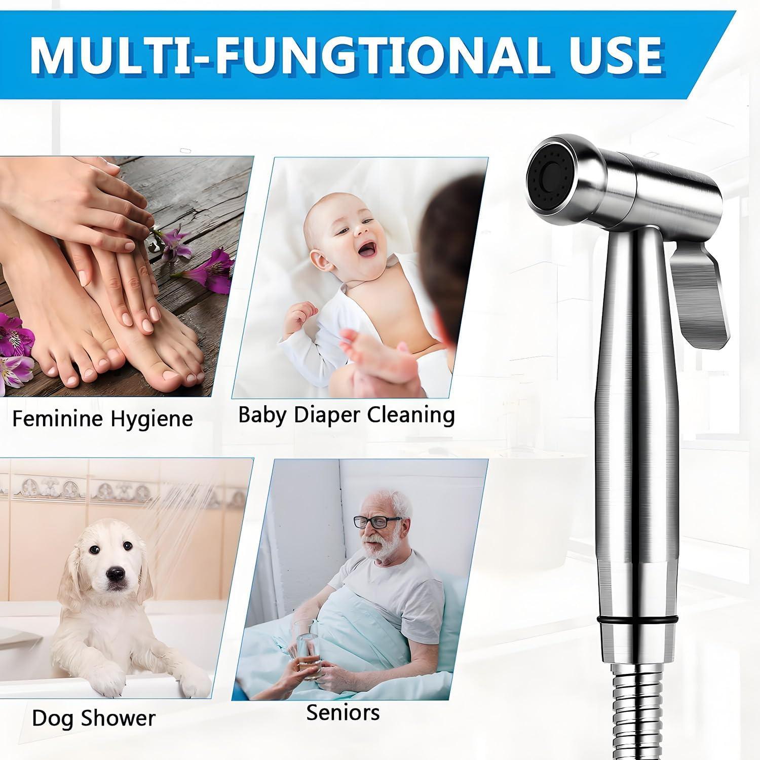 Handheld Bidet Sprayer for Toilet, Premium Stainless Steel Bathroom Bidet Sprayer Set with Anti-Leaking Hose & 2 Water Pressure, Ideal for Feminine Wash, Cloth Diaper Cleaning, Baby Wash & Pets Shower