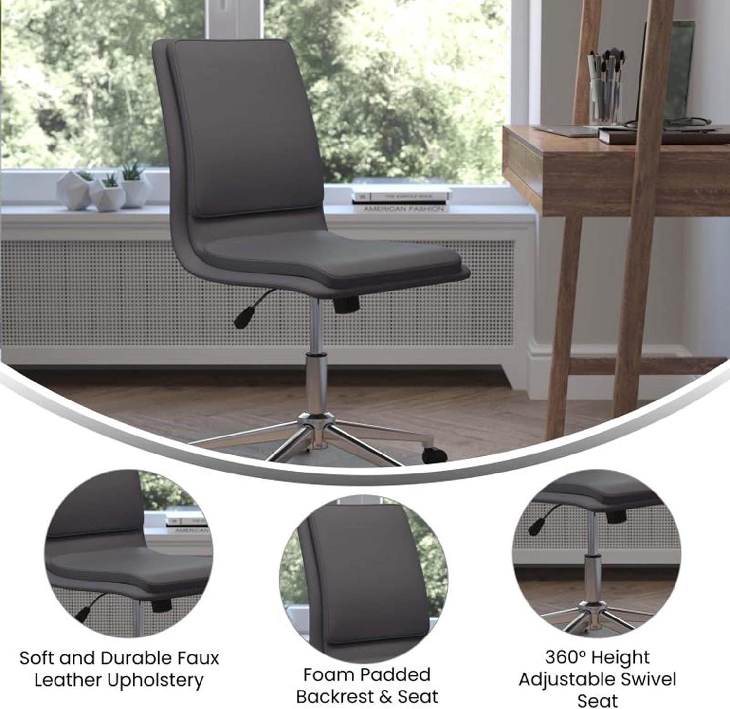 Flash Furniture Madigan Mid-Back Armless Swivel Task Office Chair with Upholstery and Adjustable Metal Base