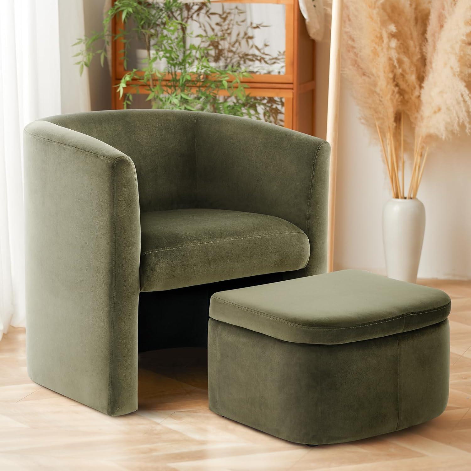 Barrel Chair with Storage Ottoman Set | COLAMY | Green