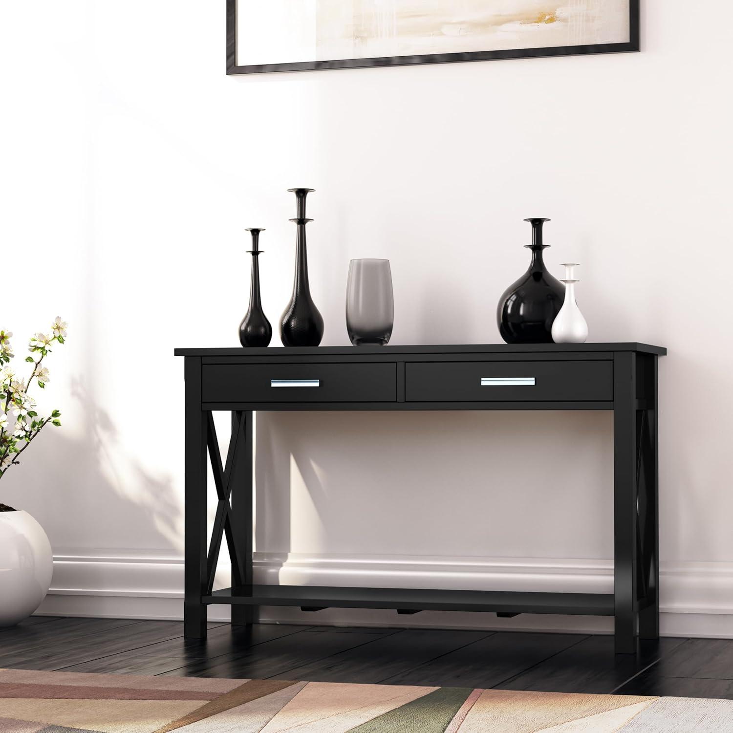 Simpli Home Kitchener 47" Solid Wood Console Table in Black