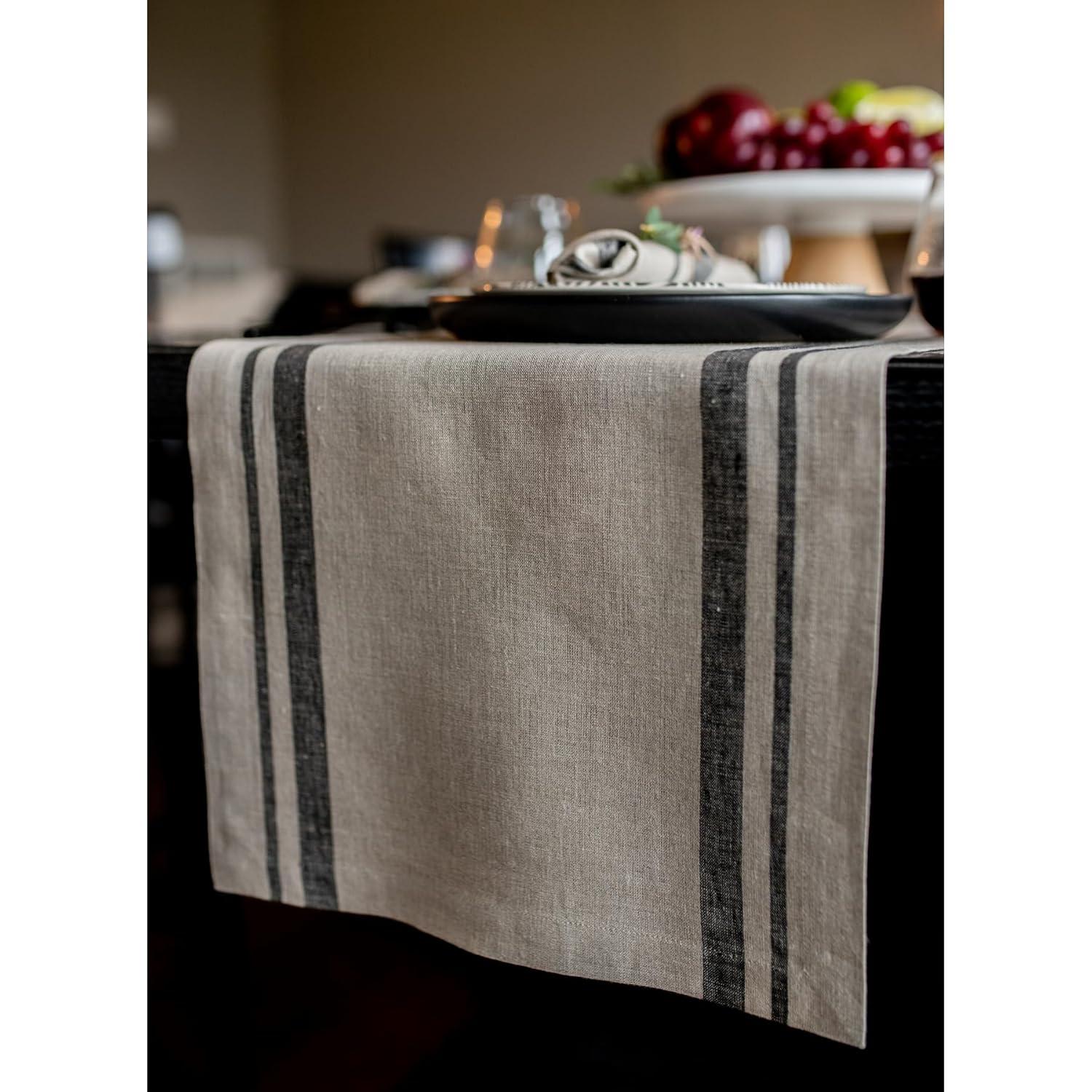 Solino Home French Stripe - 100% Pure Linen Table Runner