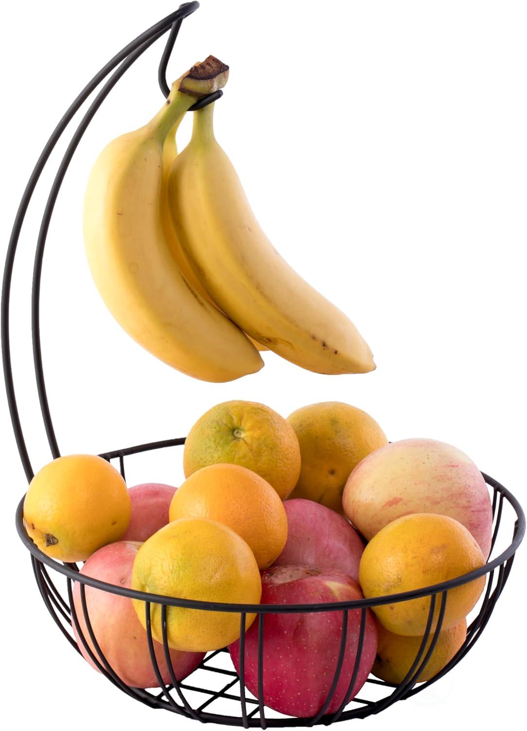 Round Black Metal Fruit Basket with Banana Hanger