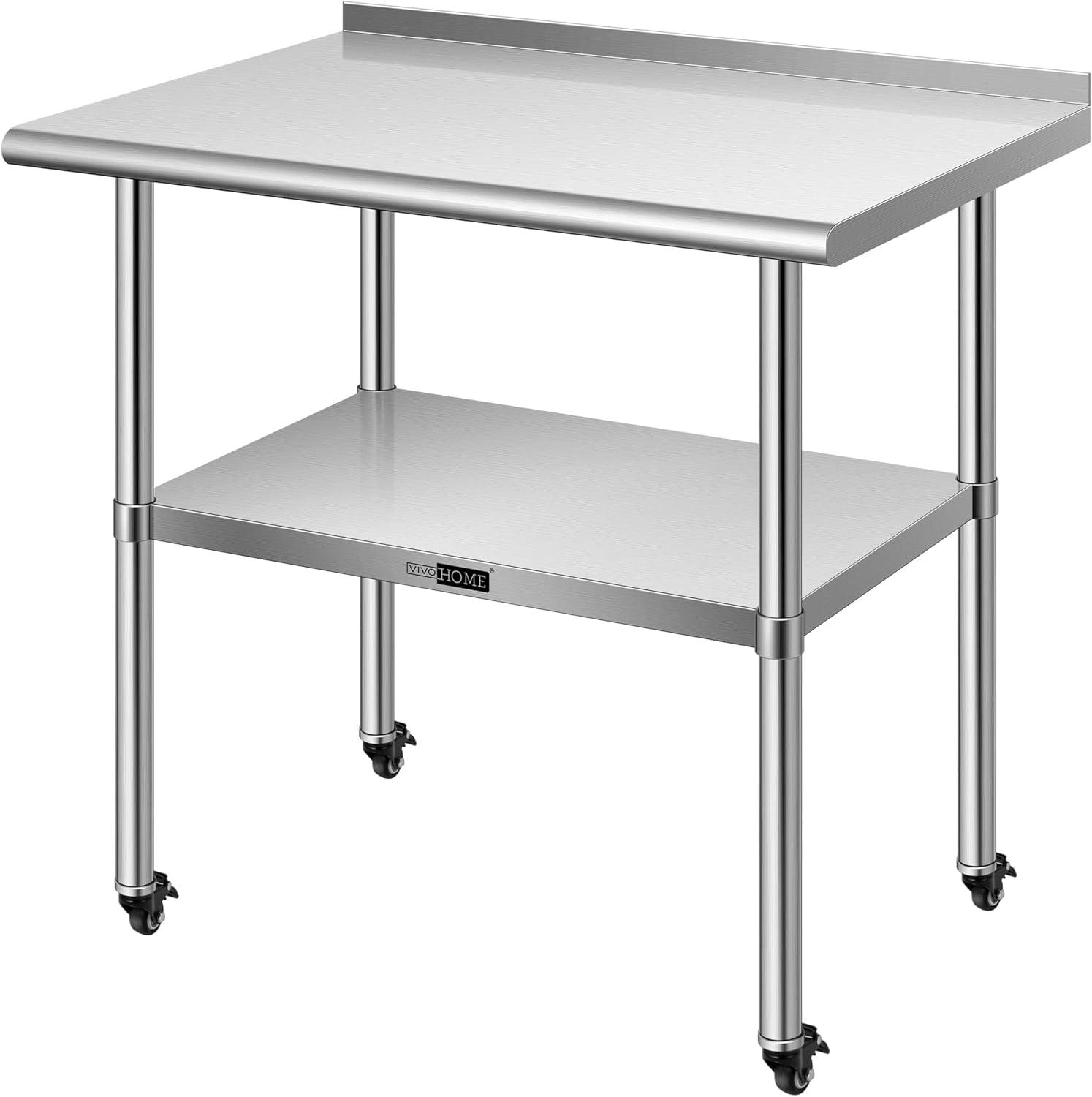 Stainless Steel Work Table with Backsplash and Wheels