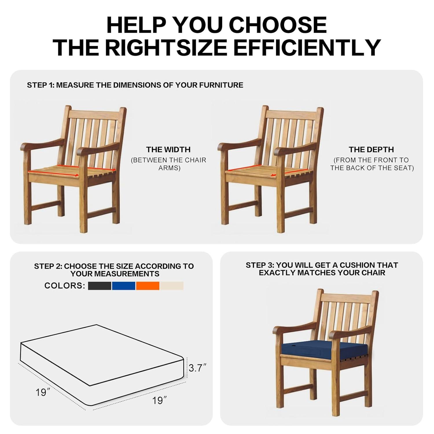 Dmsky Patio Chair Cushion,19 x 19 x 3.7 Inch Outdoor Chair Cushions for Patio Furniture,Waterproof Seat Cushions with Ties, Garden Sofa Couch Chair Pads with Handle Set of 2(Blue)…