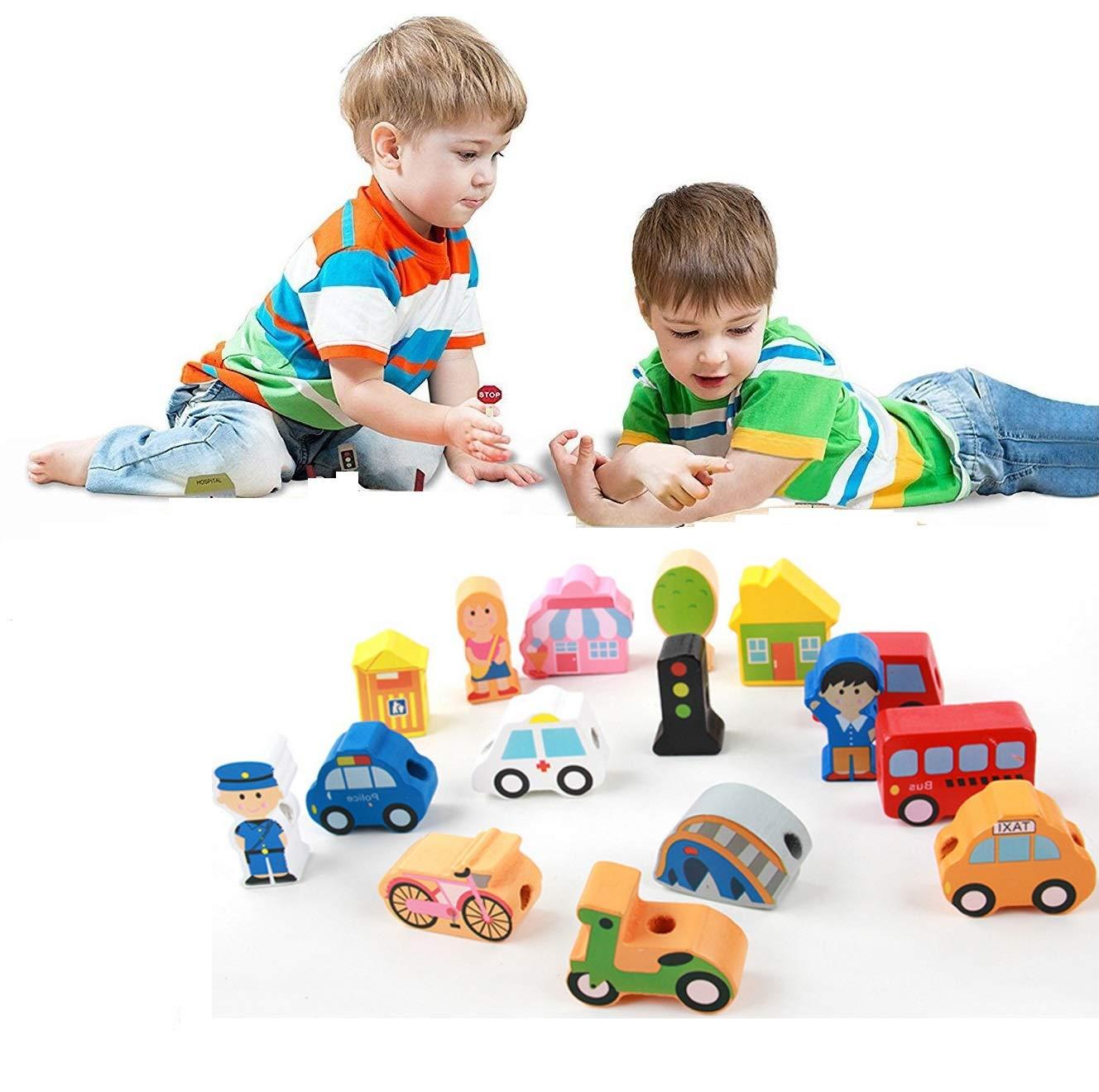 Wooden Educational Toys Wooden Shape Color Sorting Preschool Stacking Blocks Toddler Puzzles Toys Early Childhood Development Toys for Fine Motor Skills Birthday Gifts for Boys and Girls ((16 Pieces))