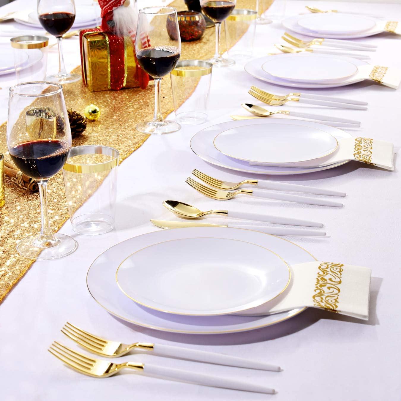 Elegant White and Gold 10.25" Plastic Dinner Plates Set