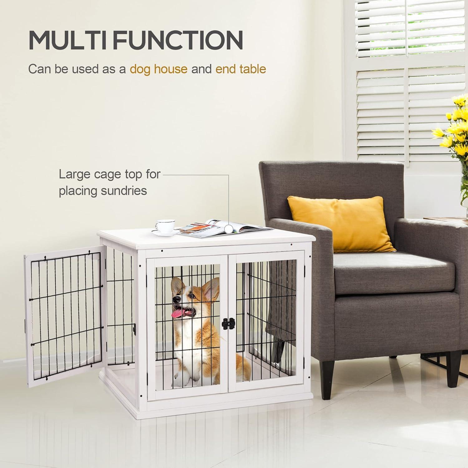 White Small MDF Dog Crate End Table