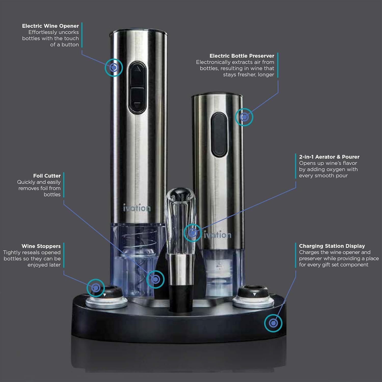 Ivation 7-Piece Wine Gift Set with Electric Bottle Opener, Wine Aerator, Foil Cutter, and More