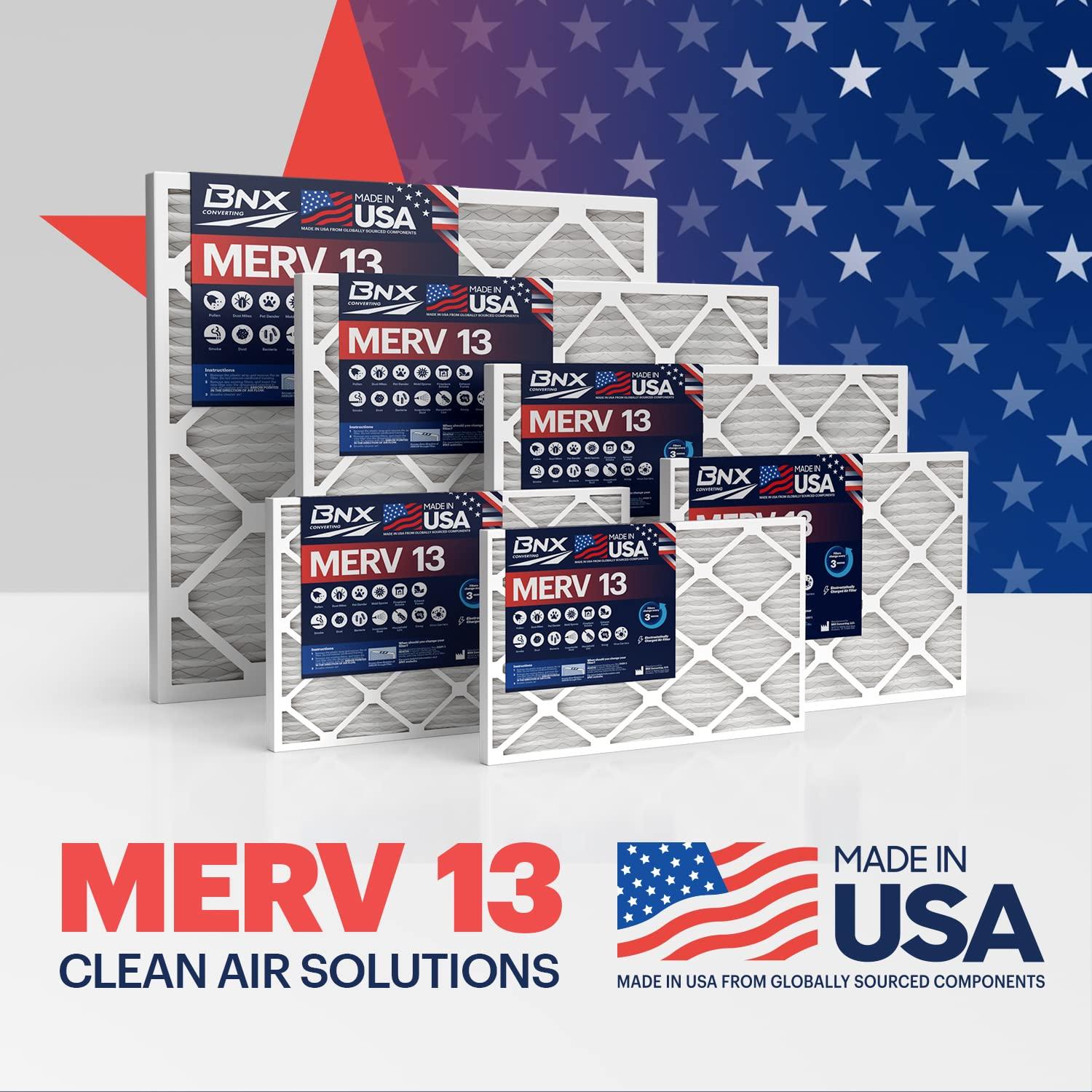 BNX TruFilter 14x14x1 Air Filter MERV 13 (6-Pack) - MADE IN USA - Electrostatic Pleated Air Conditioner HVAC AC Furnace Filters for Allergies, Pollen, Mold, Bacteria, Smoke, Allergen, MPR 1900 FPR 10