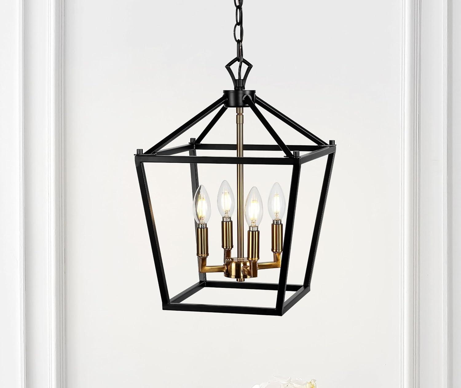 Pagoda 12" 4-Bulb Lantern Metal LED Pendant, Oil Rubbed Bronze/Brass Gold