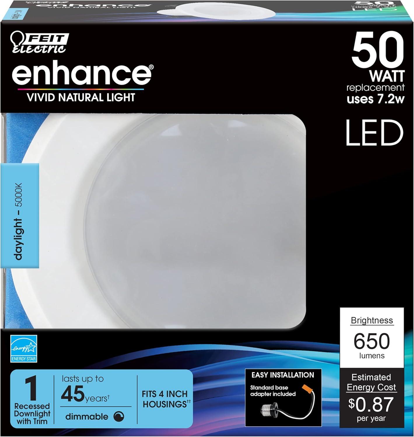 Feit Electric Enhance LED 4" White Trim 7.2W (50W Eq) Retrofit Kit Recessed Light, 5,000K Daylight