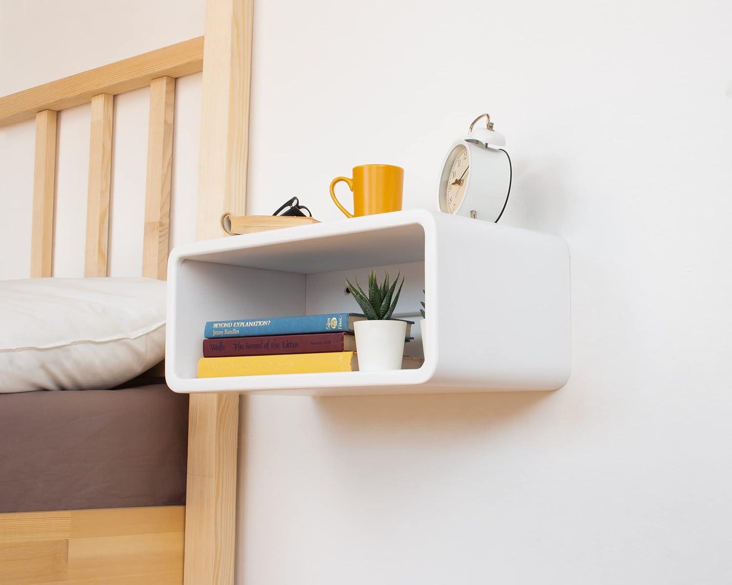 White Spruce Wood Floating Nightstand with Open Shelf