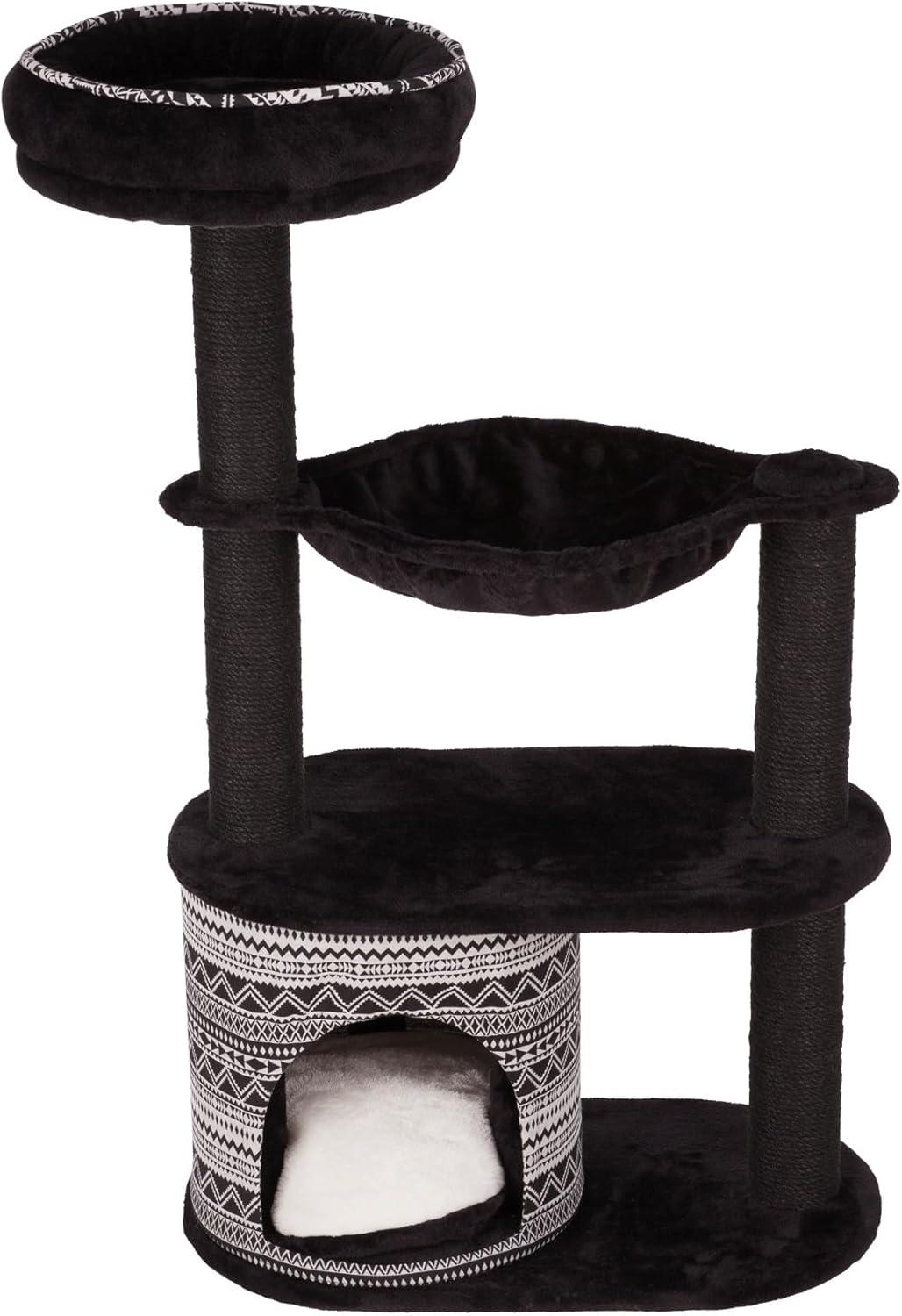 Giada Black Sisal and Plush 44" Cat Tree with Hammock and Condo