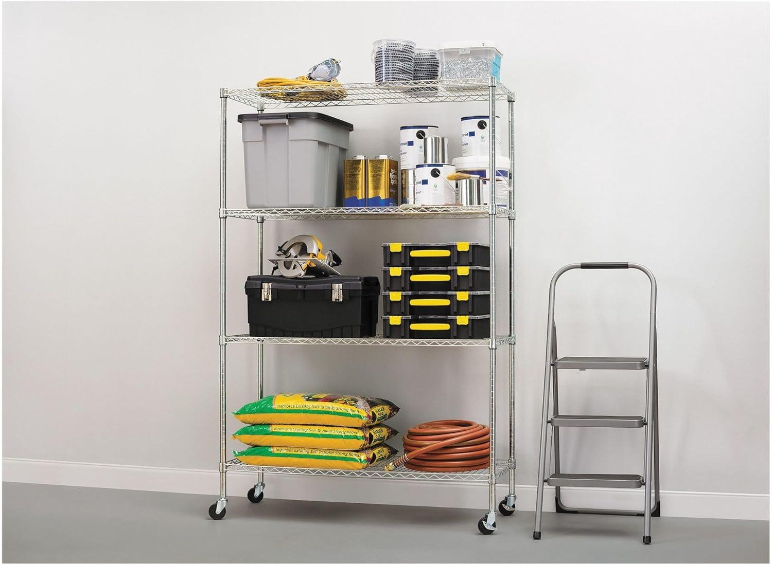 Silver 4-Shelf Adjustable Wire Shelving Unit with Casters