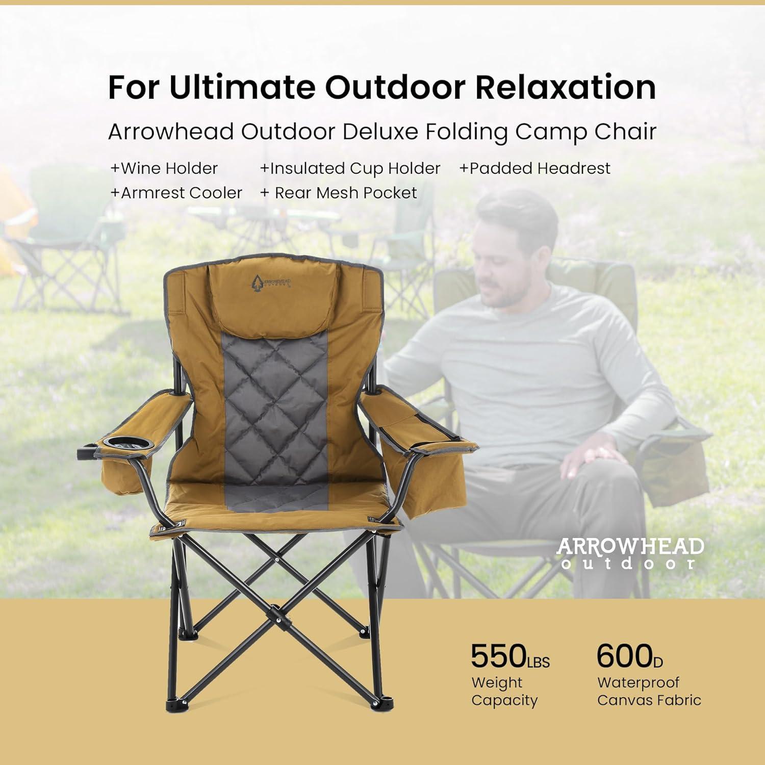 ARROWHEAD Outdoor Folding Camping Chair with Cushions