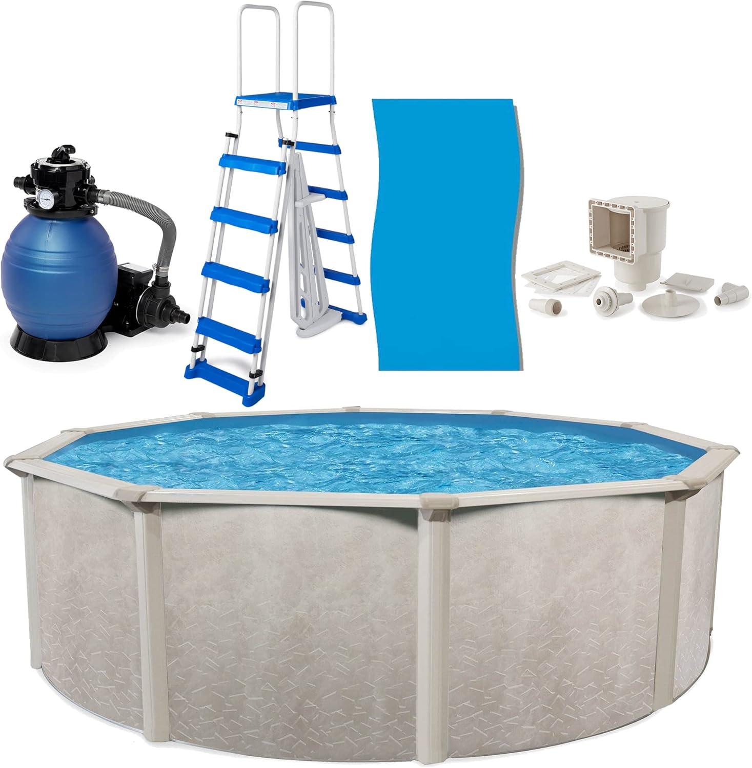 Aquarian Phoenix 18' x 52" Steel Frame Above-Ground Pool Kit, DIY Family Size Backyard Pool with Sand Filter Pump, Ladder, Liner, & Thru-Wall Skimmer