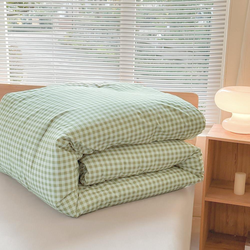 Sage Green Gingham Twin Comforter Set with Pillowcase