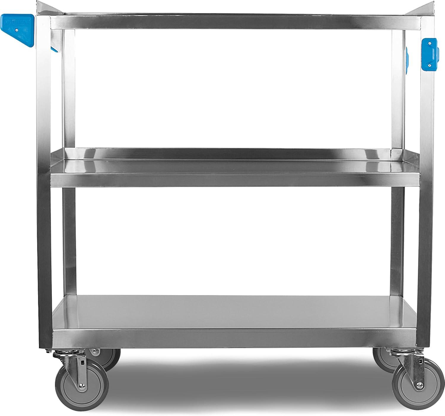 Large Silver Stainless Steel 3-Shelf Utility Cart