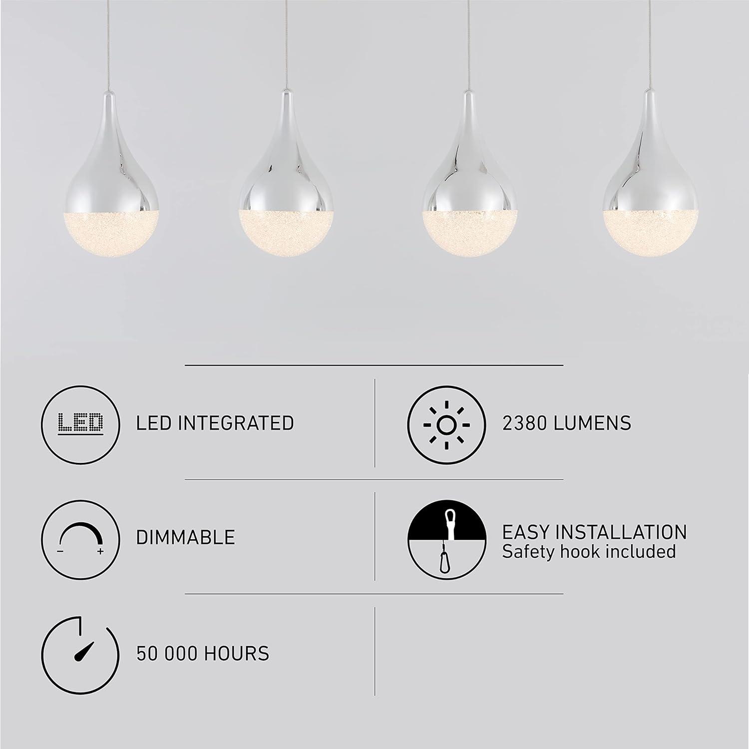 Artika Glitzer 24-Watt 4 Light Chrome Modern Integrated LED Pendant Light Fixture for Dining Room or Kitchen