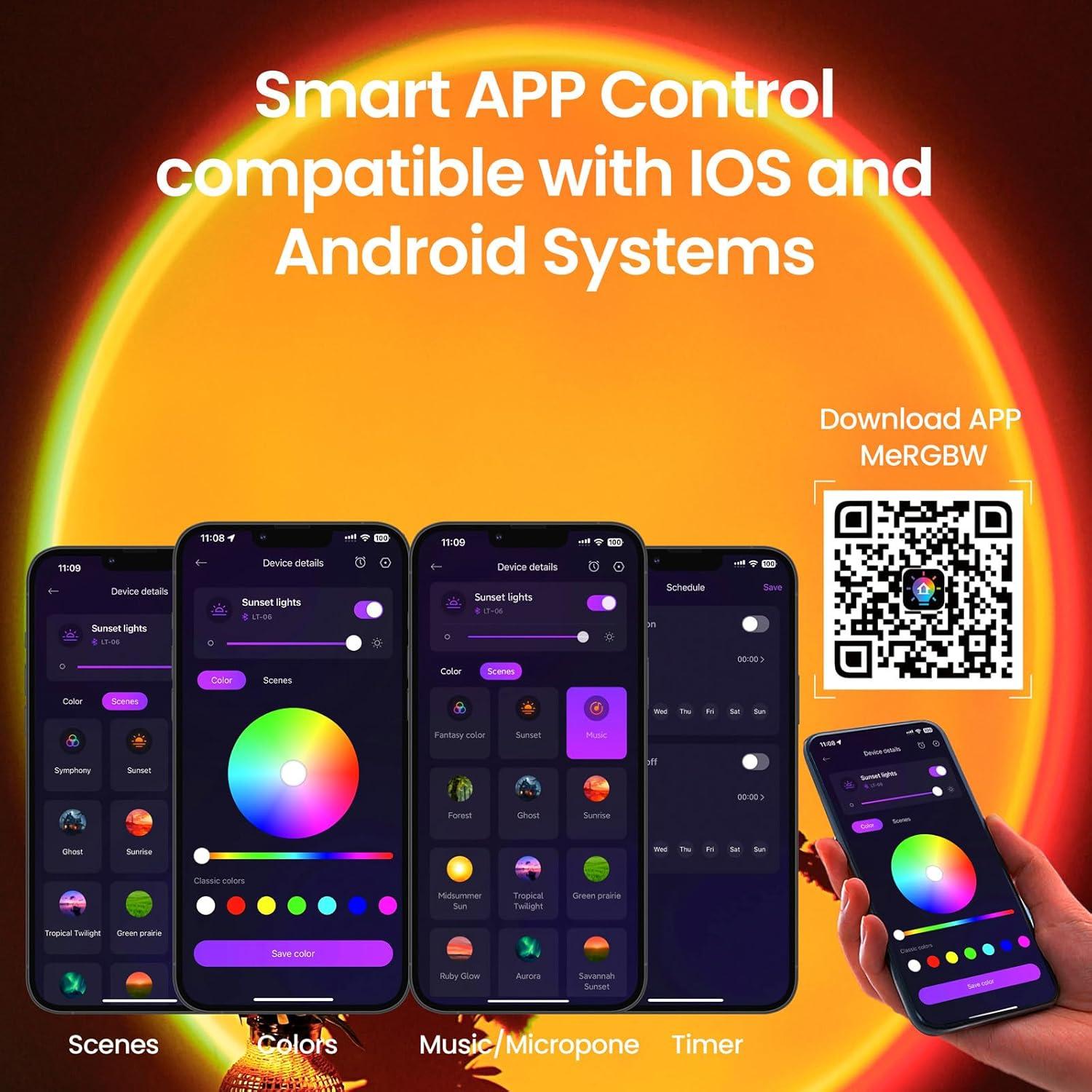 Sunset Lamp Projector Multicolor Changing LED Projection Lamp,Switch Button and APP Control 360 Degree Rotation Sunlight Lamp for Bedroom, Photography, Party, Tiktok Live, Room Decor