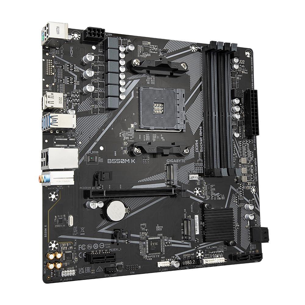 GIGABYTE B550M K AM4 AMD B550 Micro-ATX Motherboard with Dual M.2, SATA 6Gb/s, USB 3.2 Gen 1, Realtek GbE LAN, PCIe 4.0