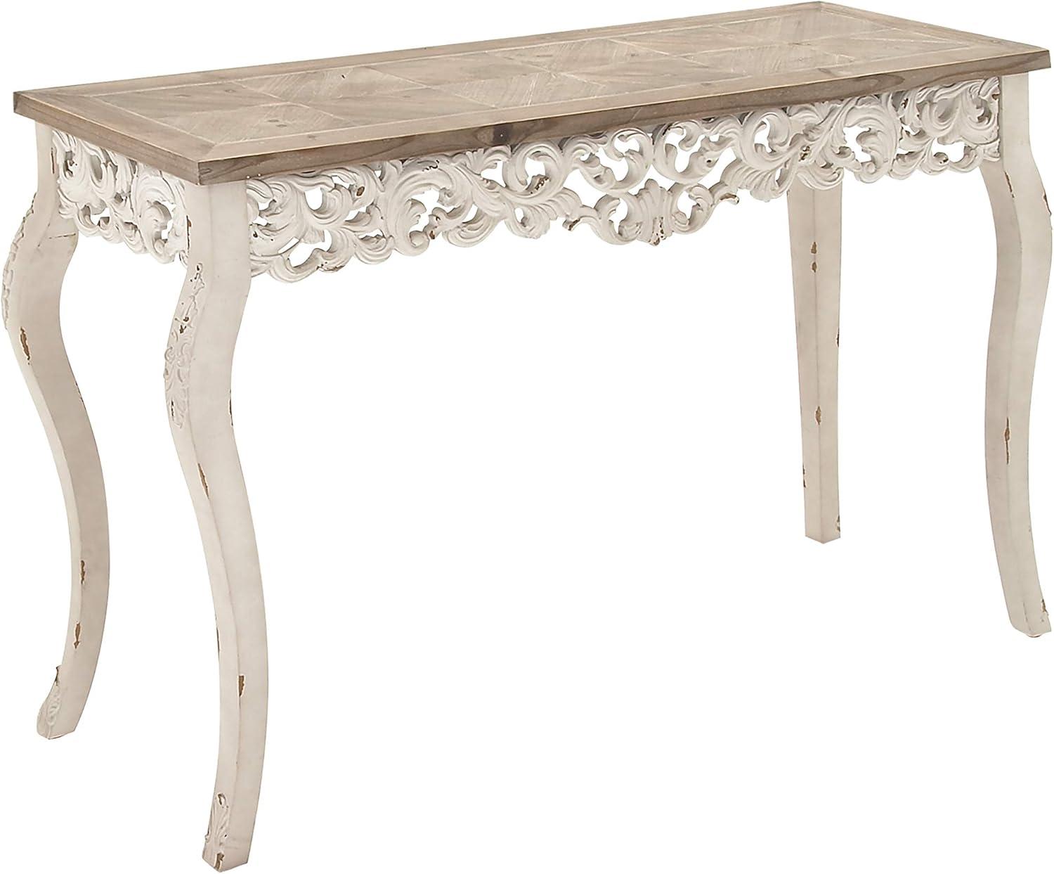 Wood Parisian Design Floral Ornate Detailing Console Table White - Olivia & May