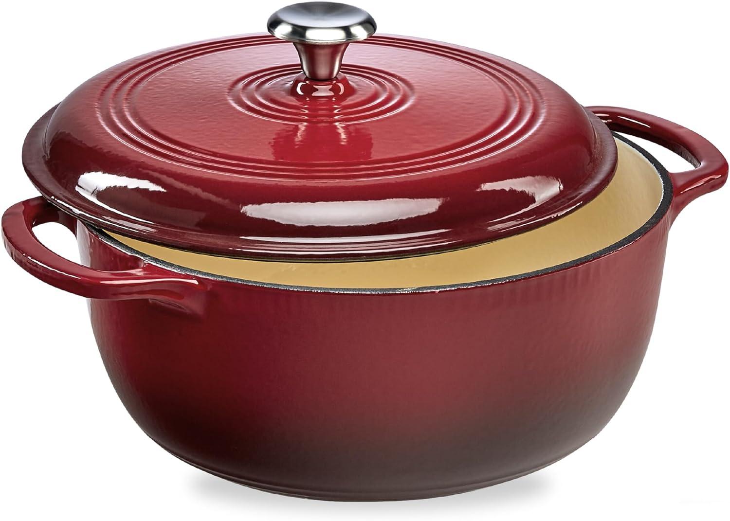 Enameled Red Cast Iron 6 Quart Dutch Oven with Dual Handles