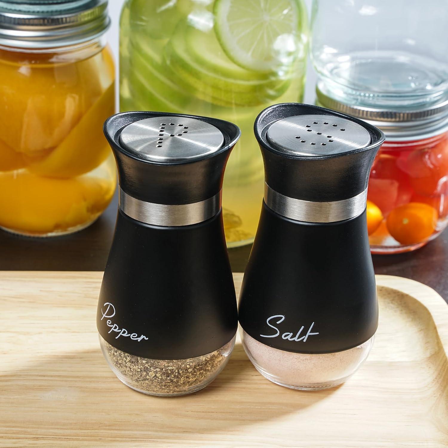 Juvale Stainless Steel Salt and Pepper Shakers Set with Glass Bottom, Perforated "S" and "P" Caps - Modern Kitchen Decor (4oz)