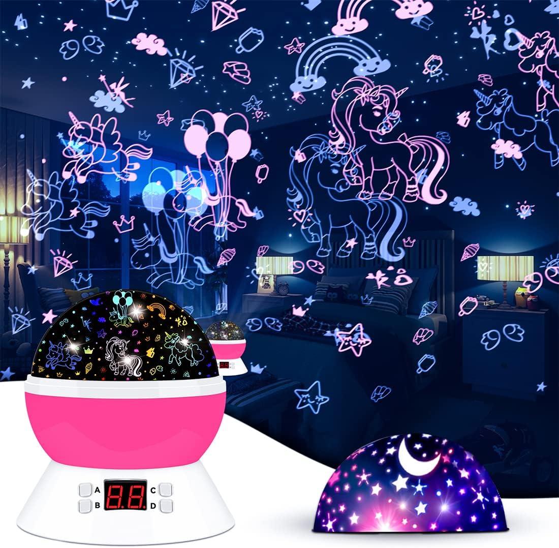 MOKOQI Star Projector Night Lights for Kids, Fun Gifts for 1-4-6-14 Year Old Girl and Boy, Projection Lamp for Kids Bedroom Ceiling, Stars and Moon for Child Asleep Peacefully (White)