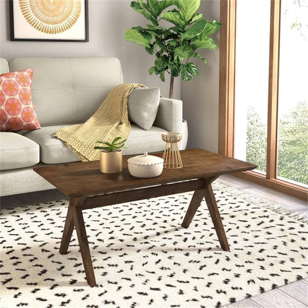 Lukas Wood Coffee Table Brown - Adore Decor: Mid Century Modern, Sculptural Intersecting Legs