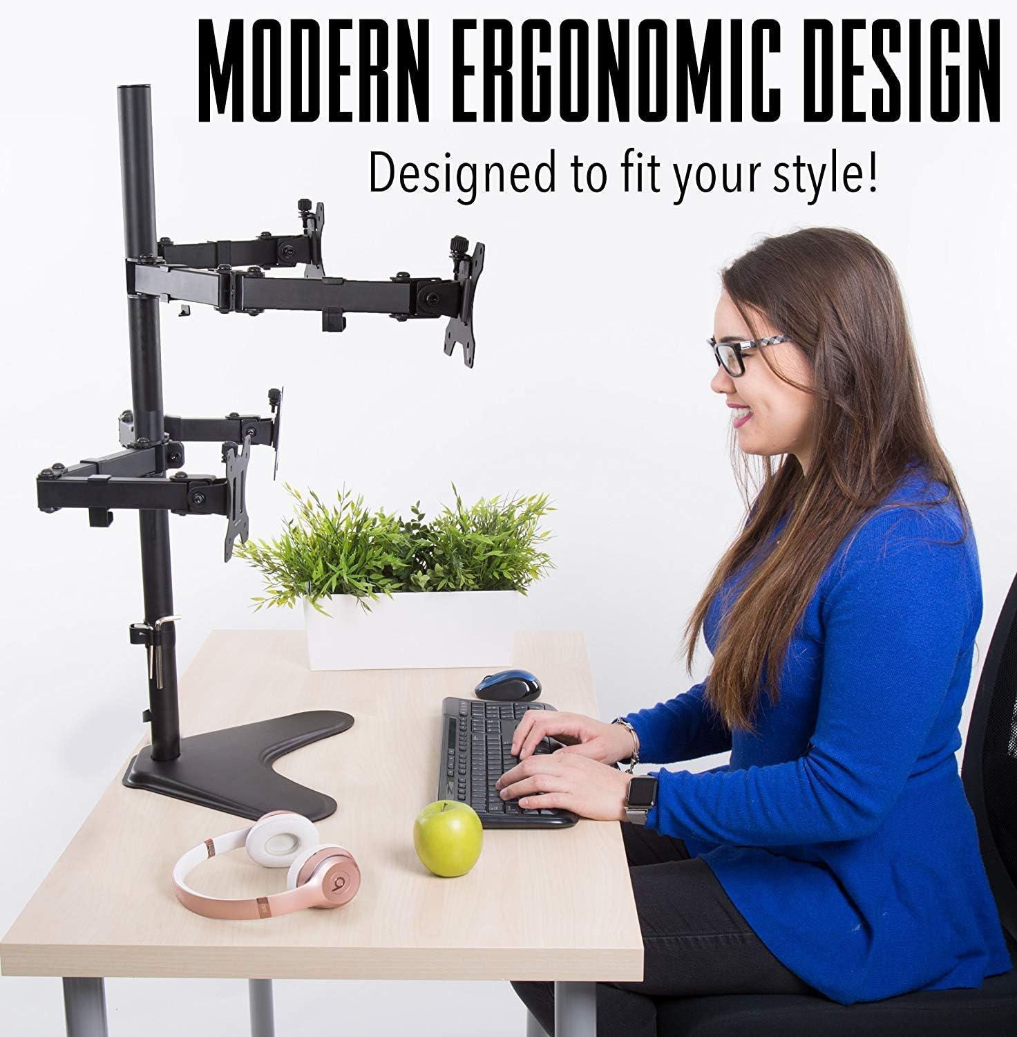 Quadruple Monitor Mount Freestanding Monitor Arm with 4 Adjustable VESA Mounts Black Stand Steady