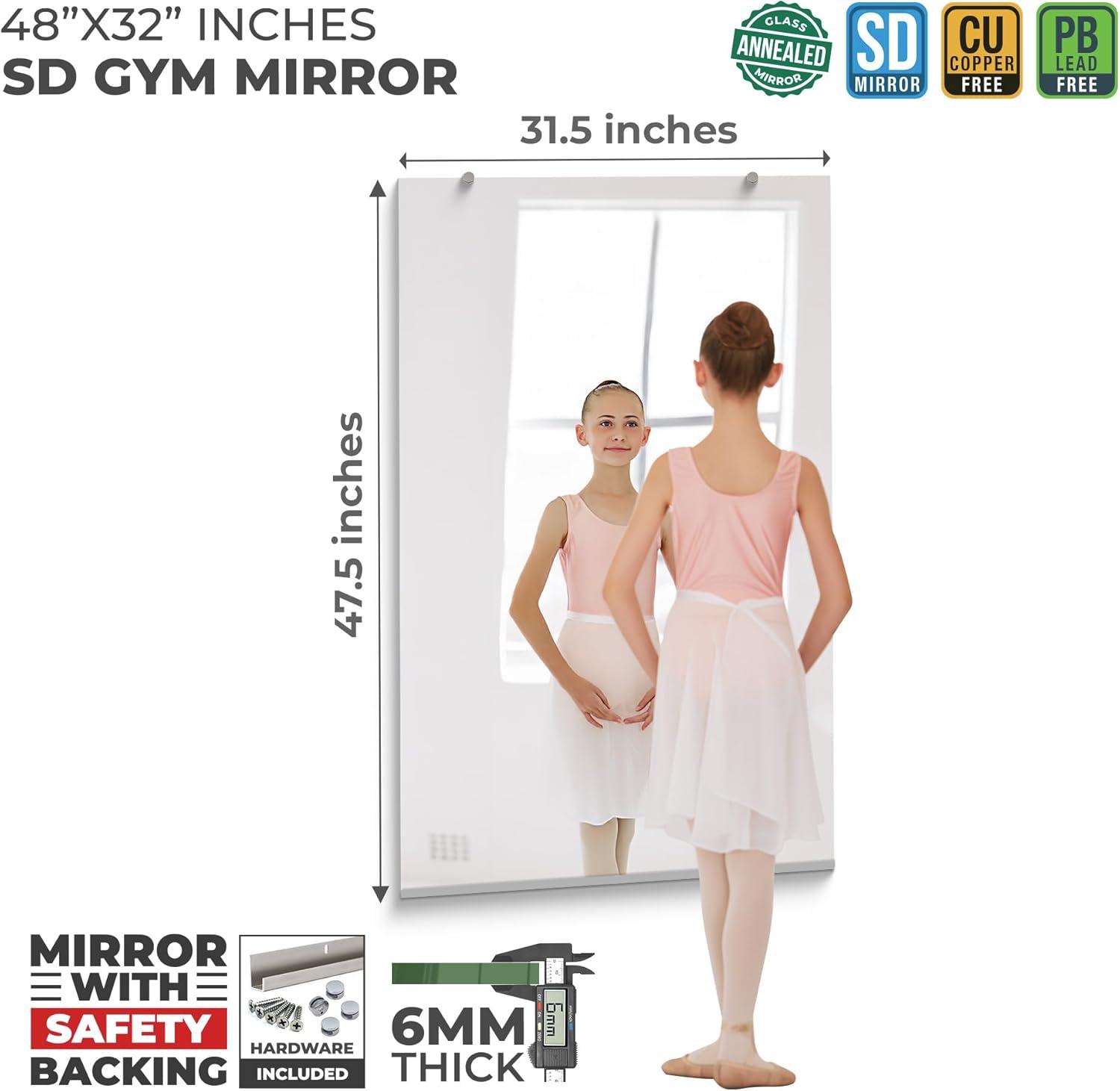 Home Gym Mirror 47.5x31.5 inches 1/4" Thick, Large Full Body Mirror for Yoga, Large Wall Mirror Full Length for Fitness, Garage, Dance Studio, Wall Mirror for Home Gym