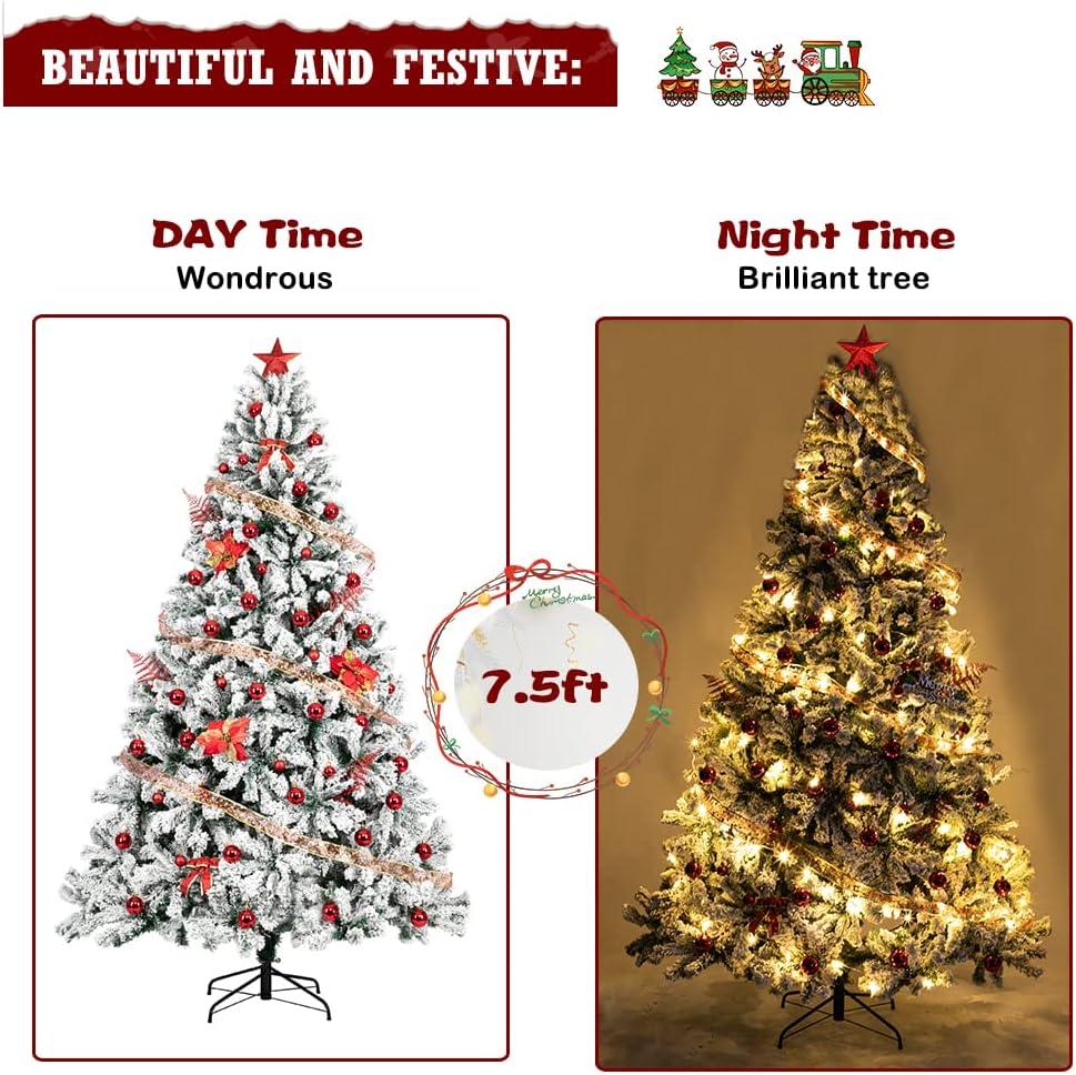 SUGIFT 6ft Snow Flocked Christmas Tree Unlit Holiday Decor