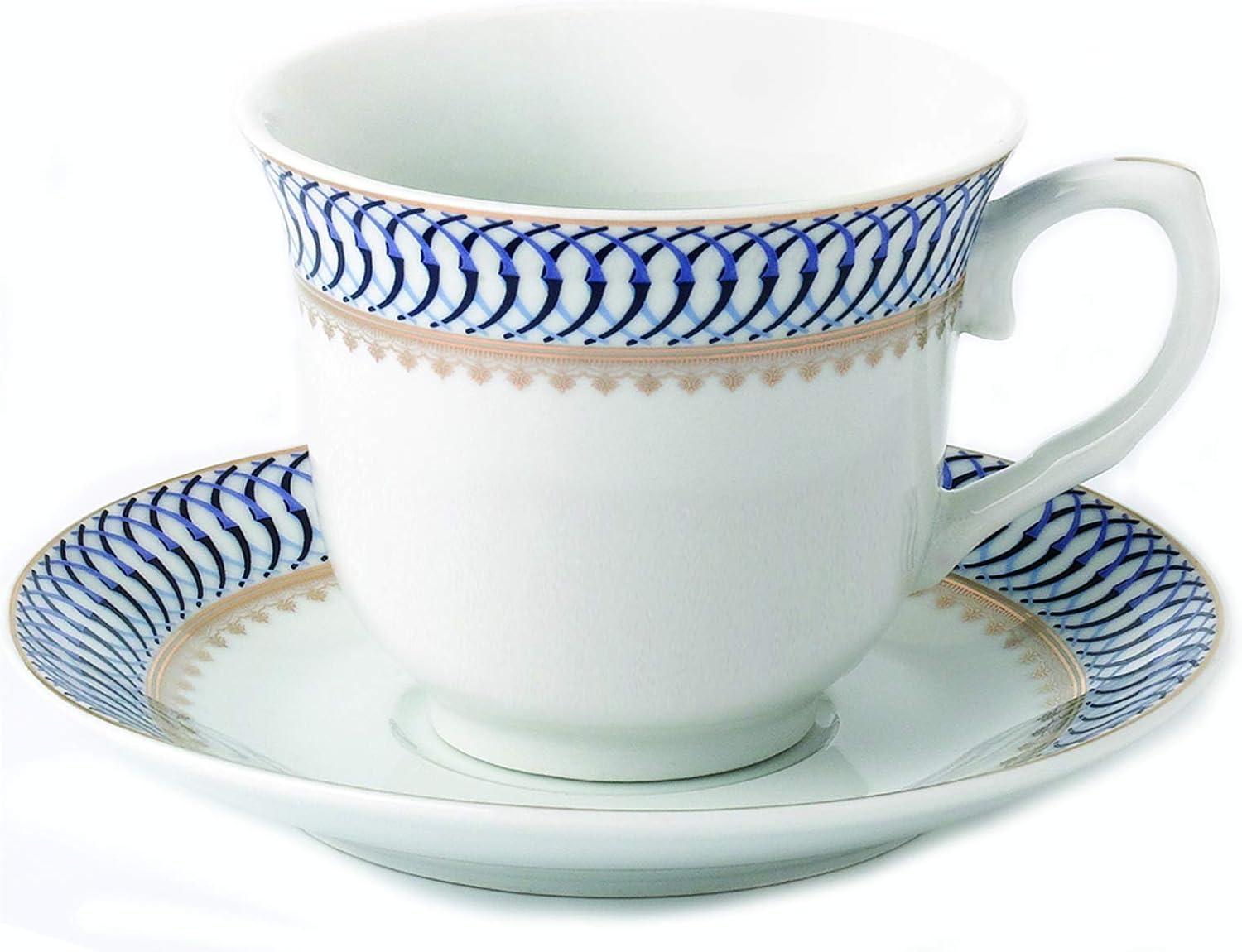 Elegant Blue and Gold Porcelain Tea Cup Set for Four