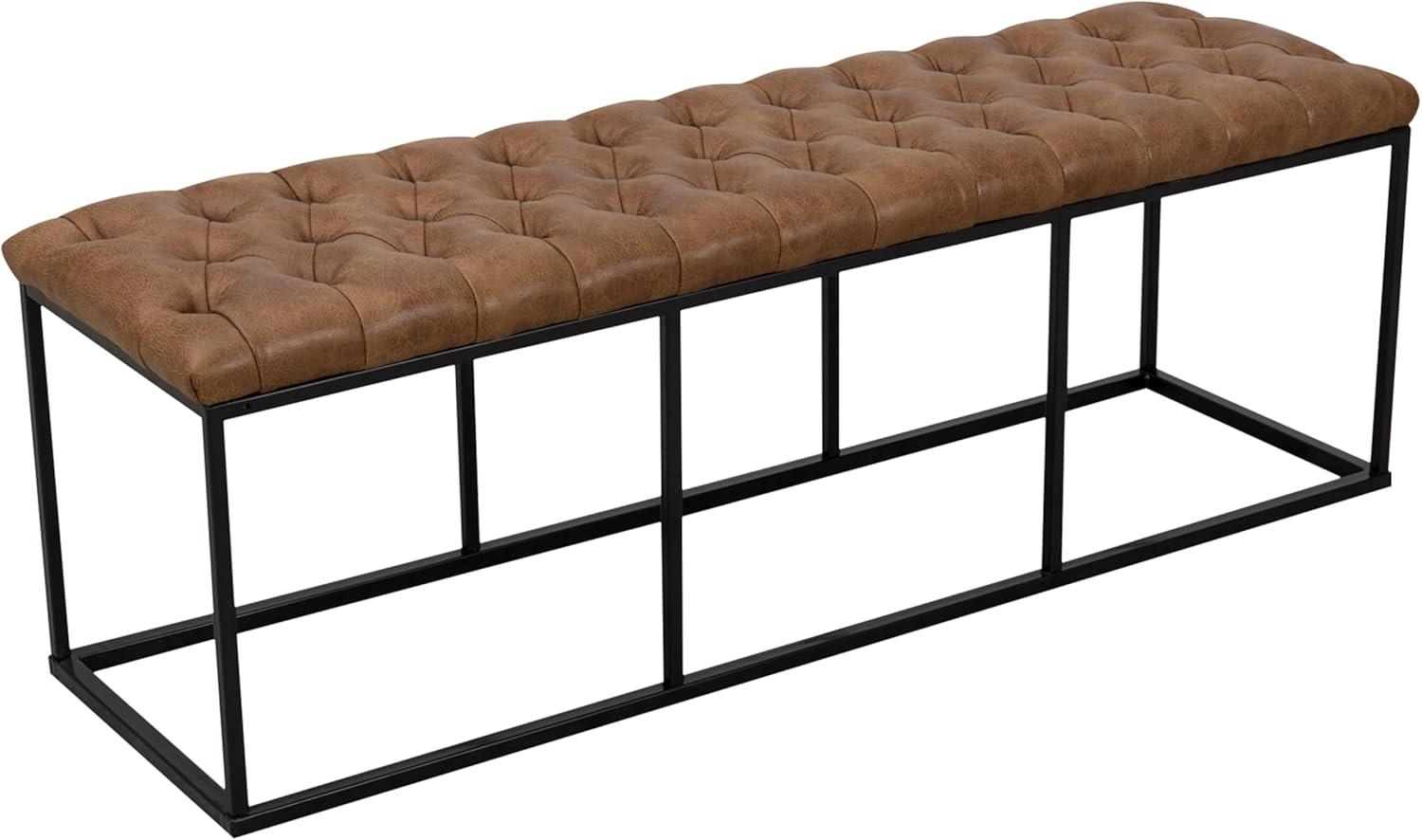 52.25" Draper Large Decorative Bench with Button Tufting Light Brown Faux Leather - HomePop