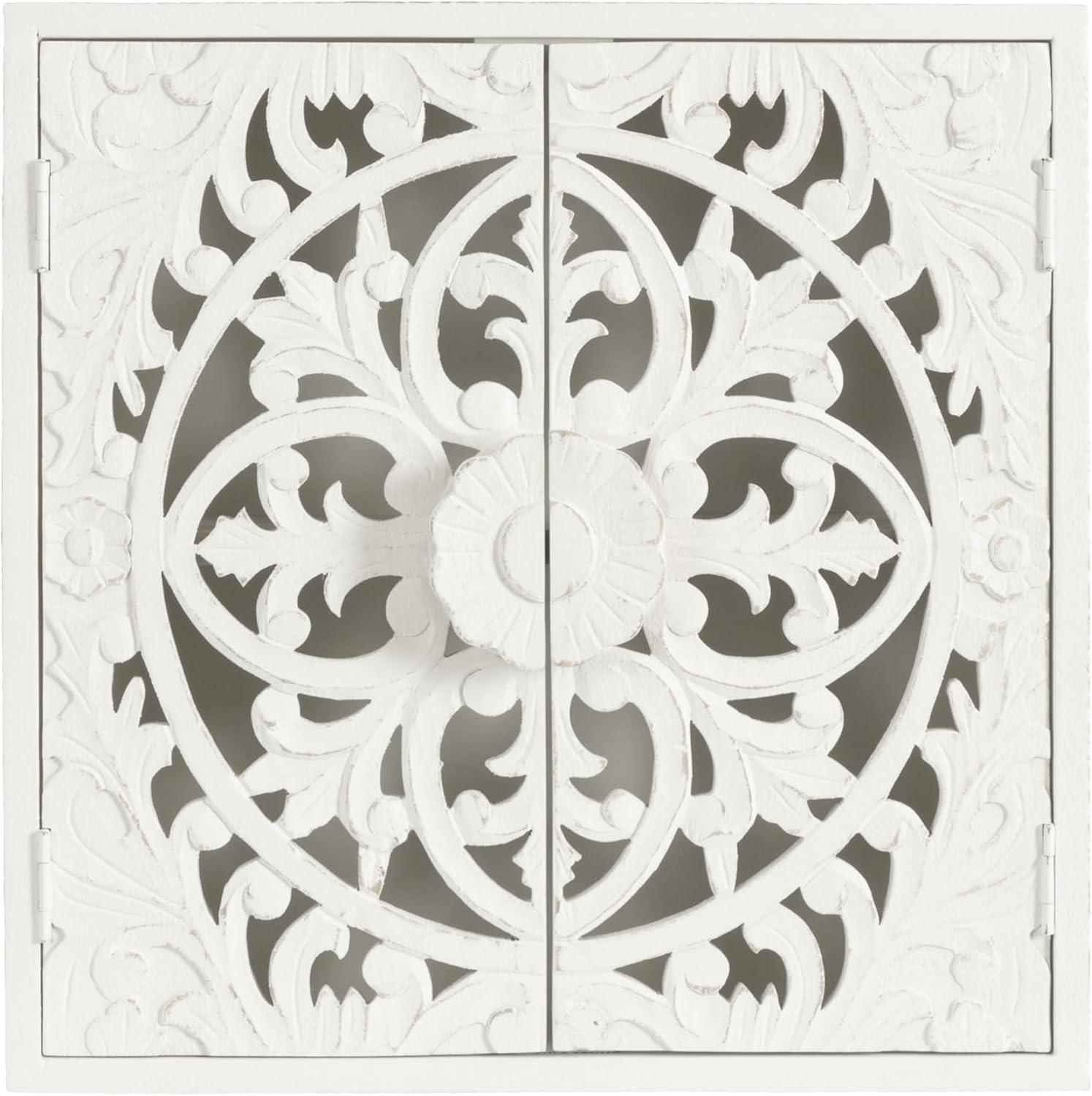 Kate & Laurel All Things Decor 20" Saanvi Traditional Carved Wood Wall Cabinet White: Artisan-Made, No Assembly, Includes Mounting Hardware