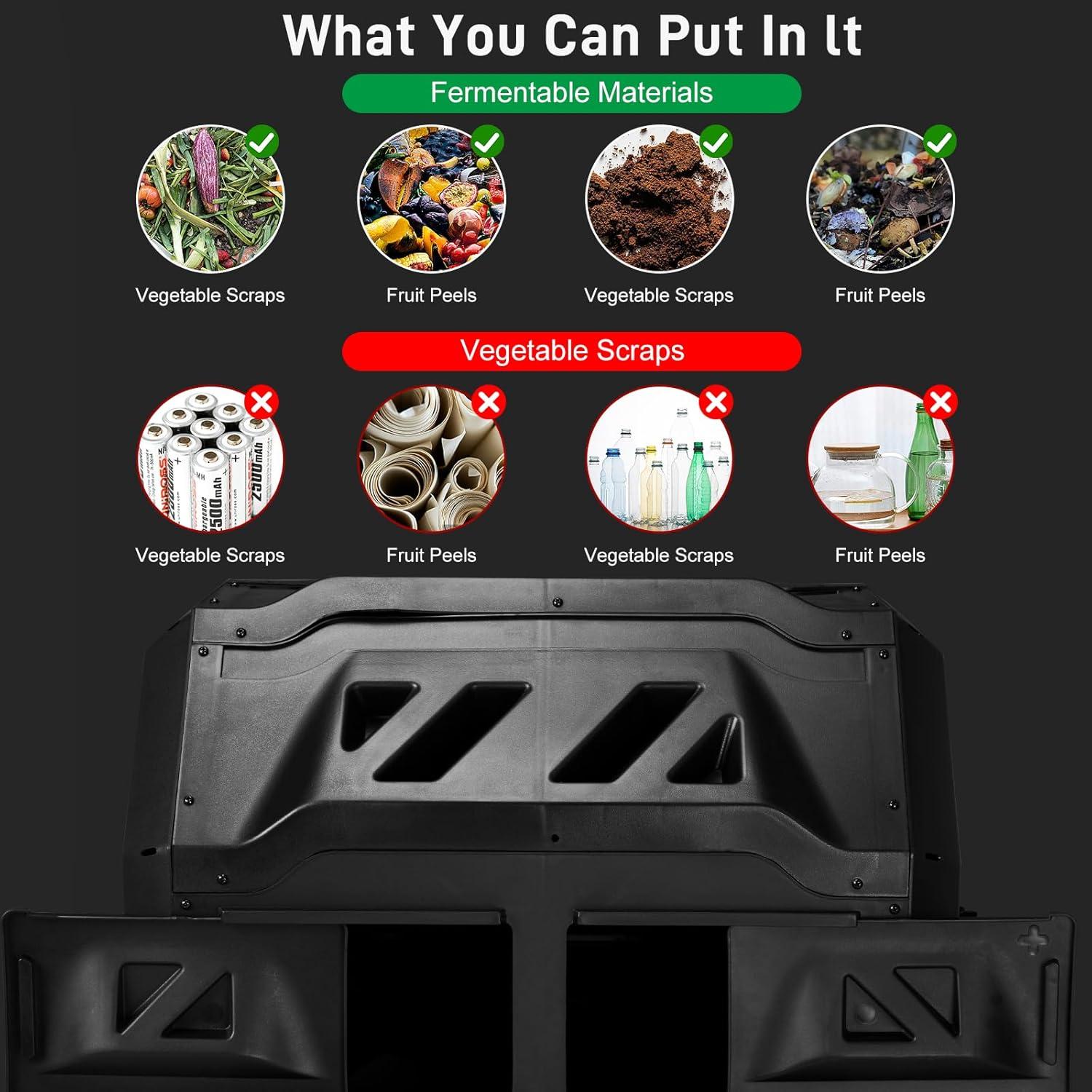 Pure Garden Compost Tumbler - 43Gal Compost Bin with Dual Chambers, 360-Degree Rotating Design, and Garden Gloves Included - Homesteading Supplies