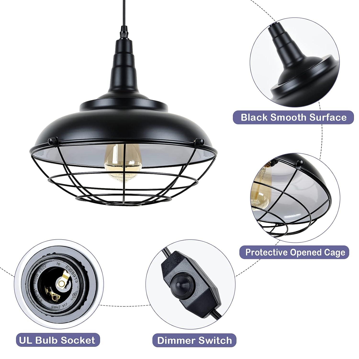 HMVPL Plug In Hanging Light Fixtures, Black Cage Plug In Pendant Light, Metal Outdoor Chandelier for Gazebo Porch, industrial Farmhouse Hanging Lamp for Kitchen Island Dining Room Bedroom Sink Hallway