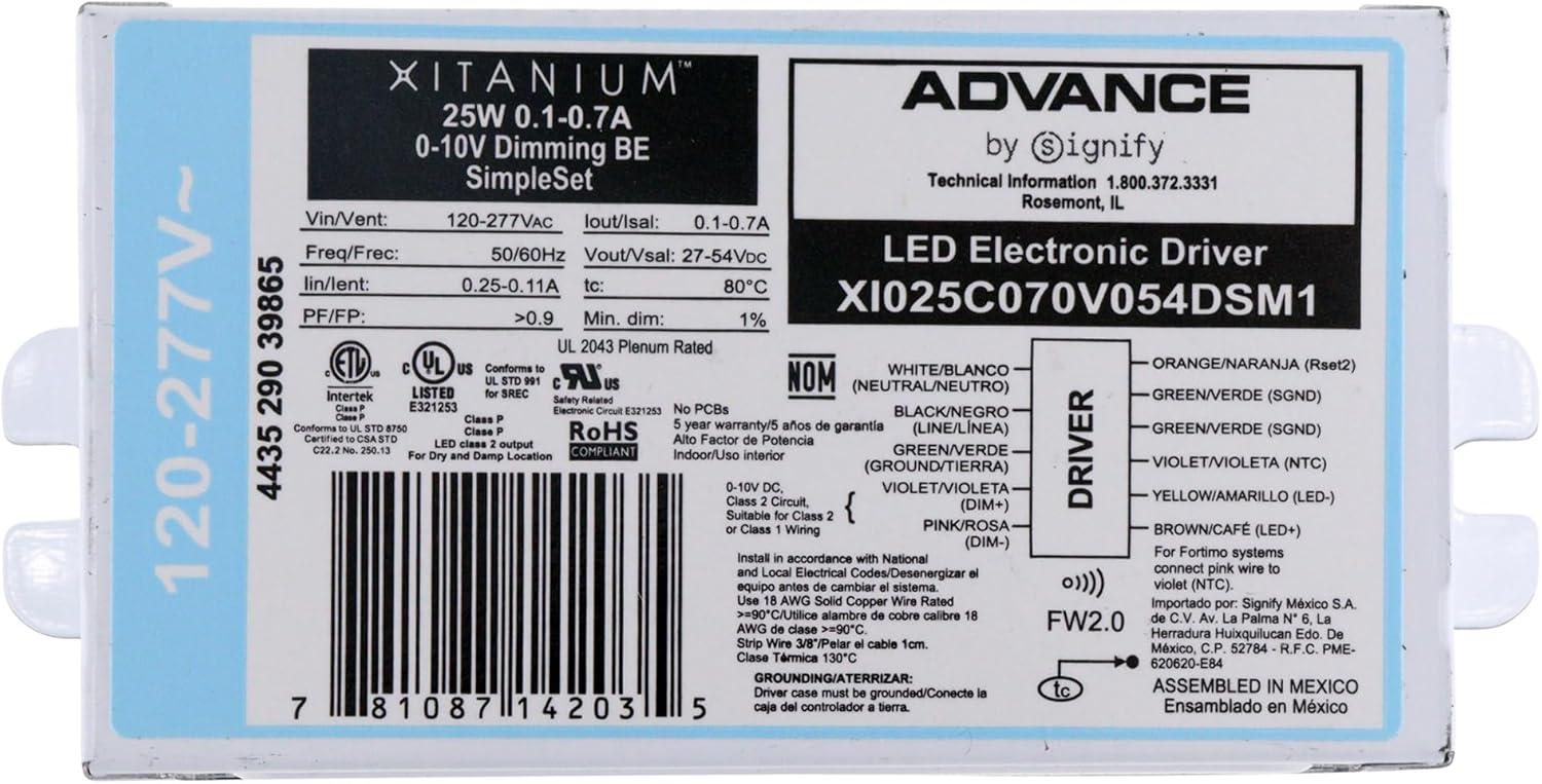 Xitanium 25W 0-10V Dimming LED Driver, 27-54V