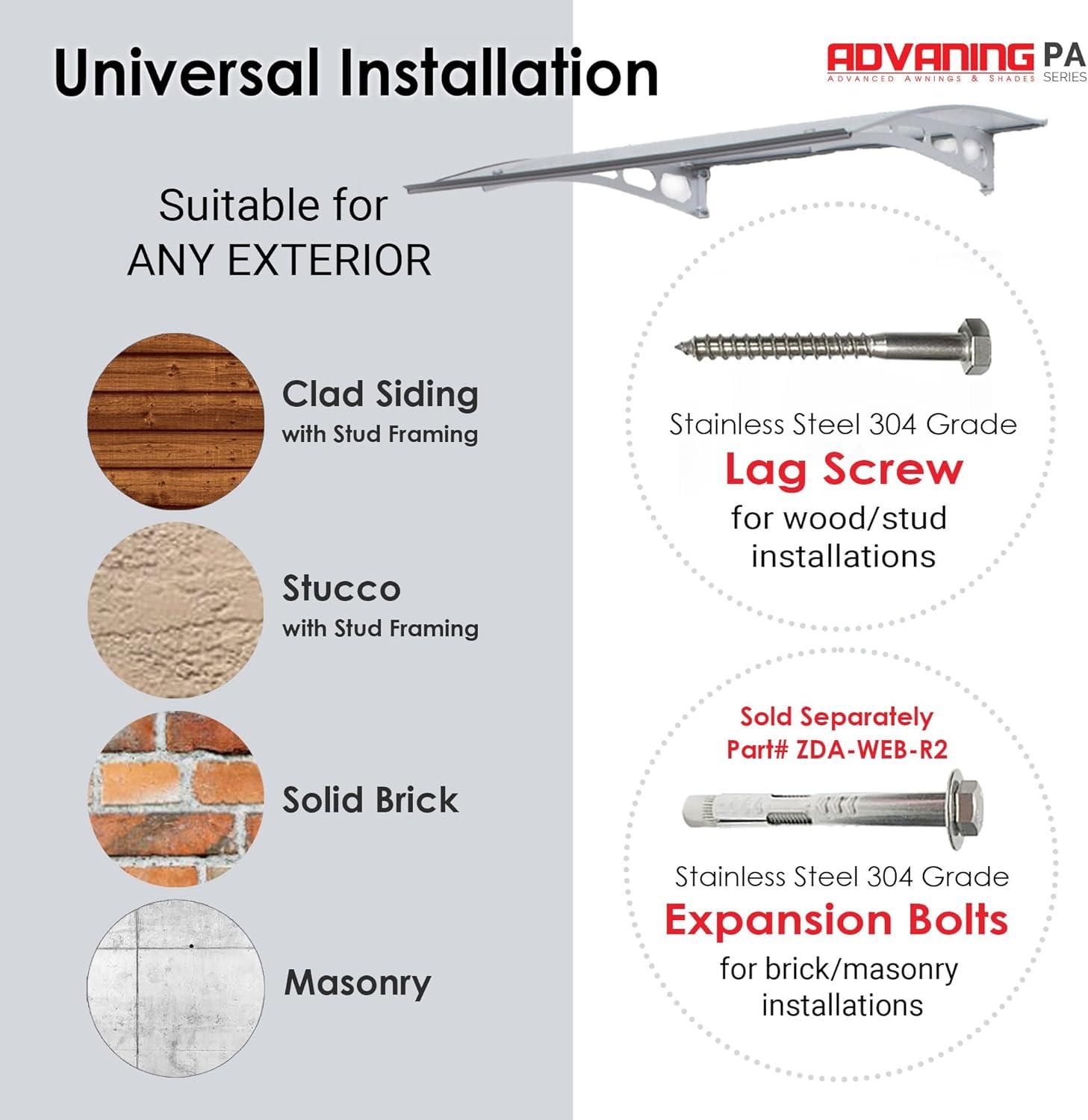 PA Series 2' 11 13/32" D Convex Door Awning