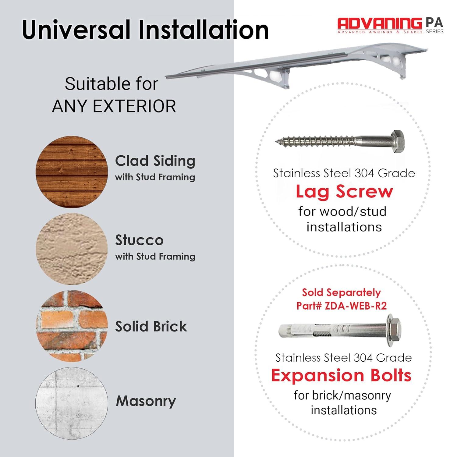 PA Series 2' 11 13/32" D Convex Door Awning