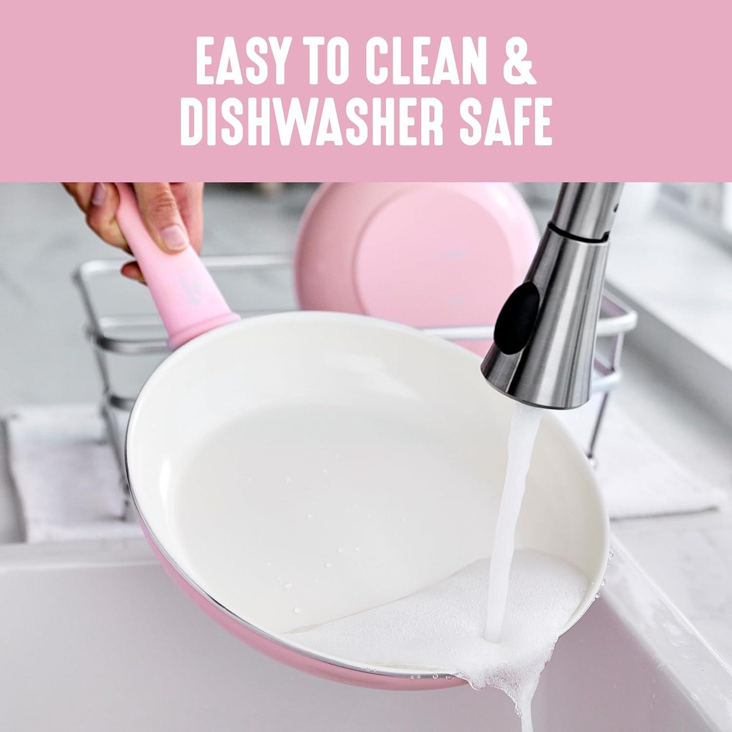 GreenLife 8 Piece Nonstick Cookware Set, Non-Toxic PFAS-Free Ceramic Pots & Pans, Dishwasher & Oven Safe, Frying, Sauce, Stock Pot, Glass Lids, Stay-Cool Handles, Wobble Free, Light Pink