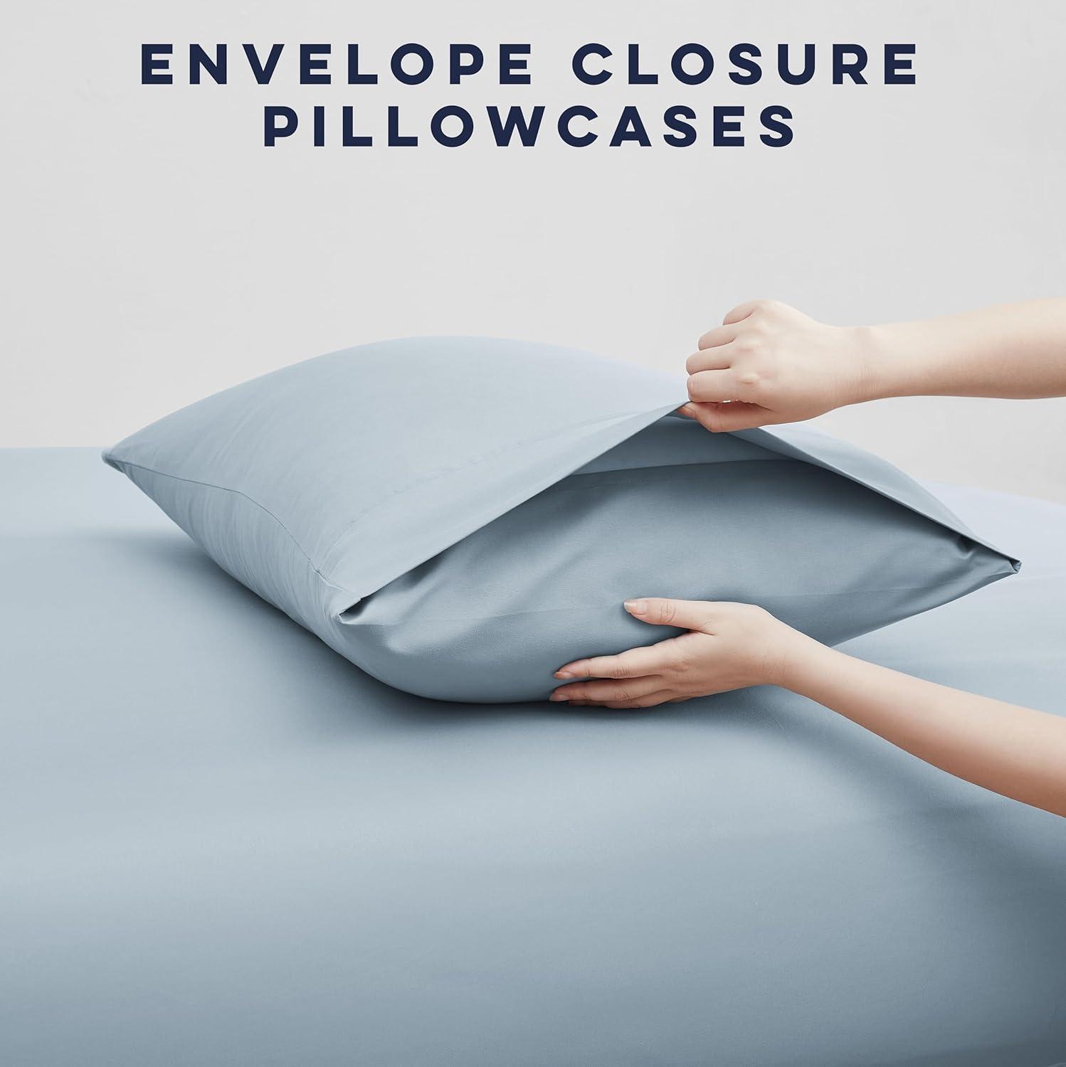 Casual Living Queen Sheets Set 6 Piece Cooling Bed Sheets with 4 Envelope Pillowcases Soft Microfiber Deep Pocket Hypoallergenic Washable Bedding Set for Guest or Master Bedroom, Queen, Light Blue