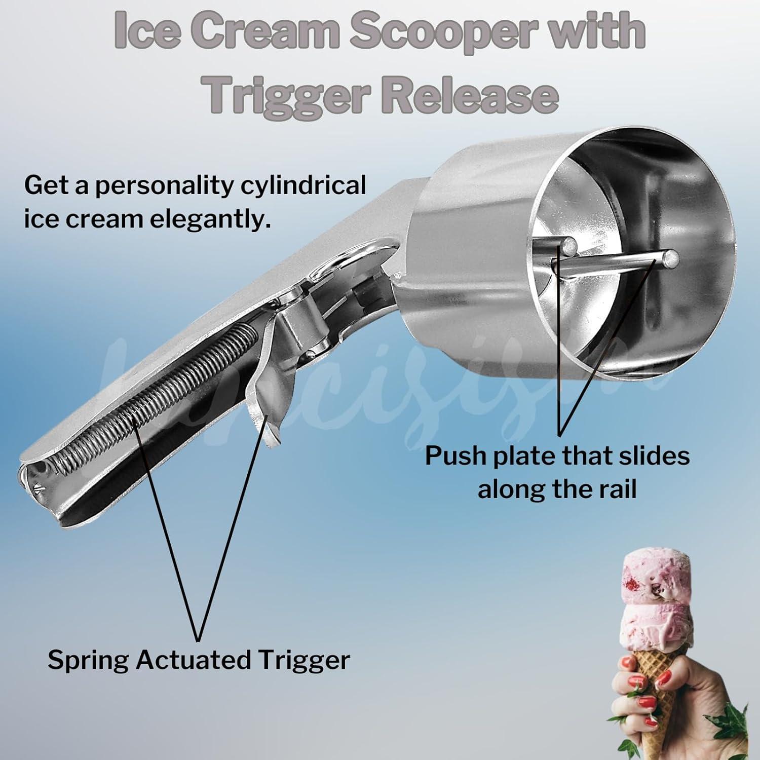 Stainless Steel Cylindrical Ice Cream Scoop with Trigger Release