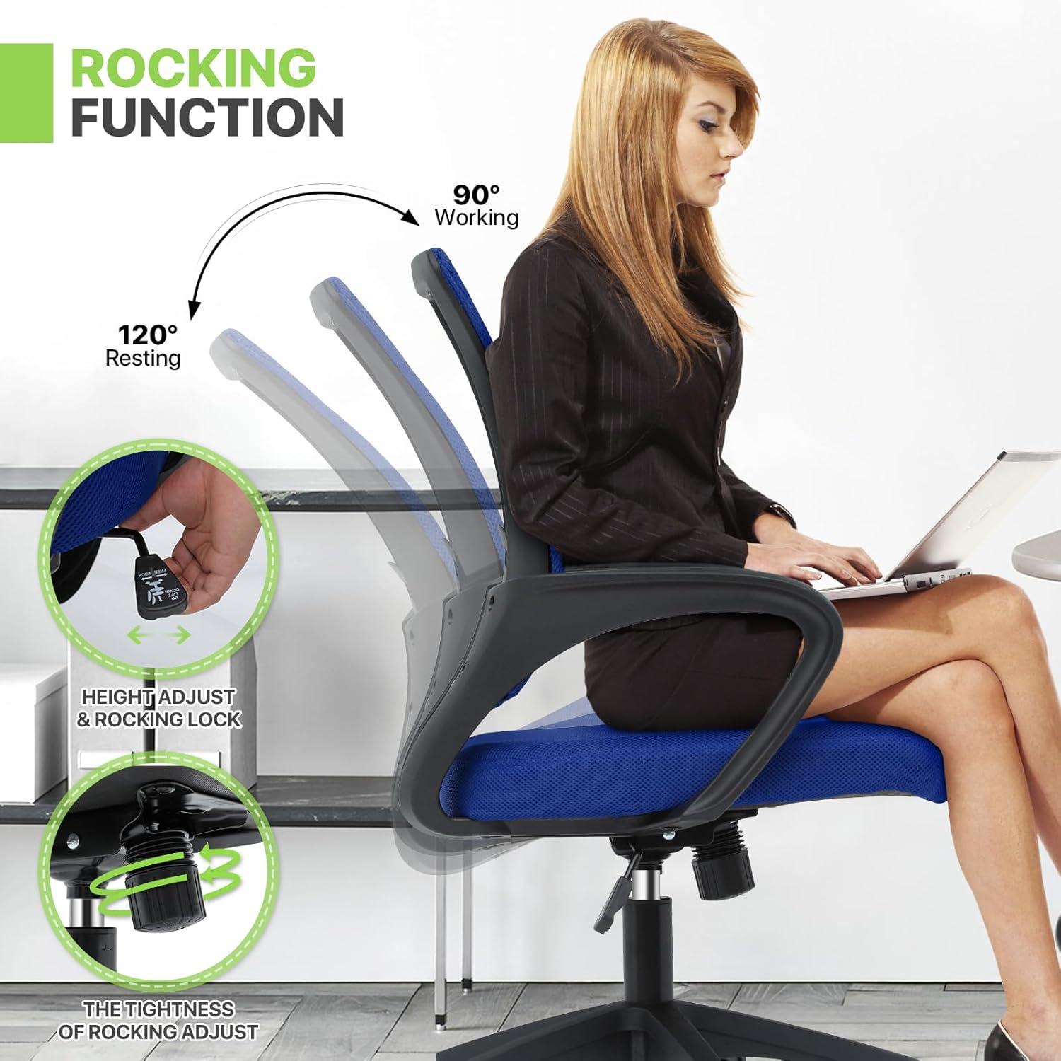 Magshion Set of 2 Office Chairs Mid Back Swivel Desk Chairs, Height Adjustable Ergonomic Mesh Computer Chairs with Armrest & Lumbar Support, Navy Blue