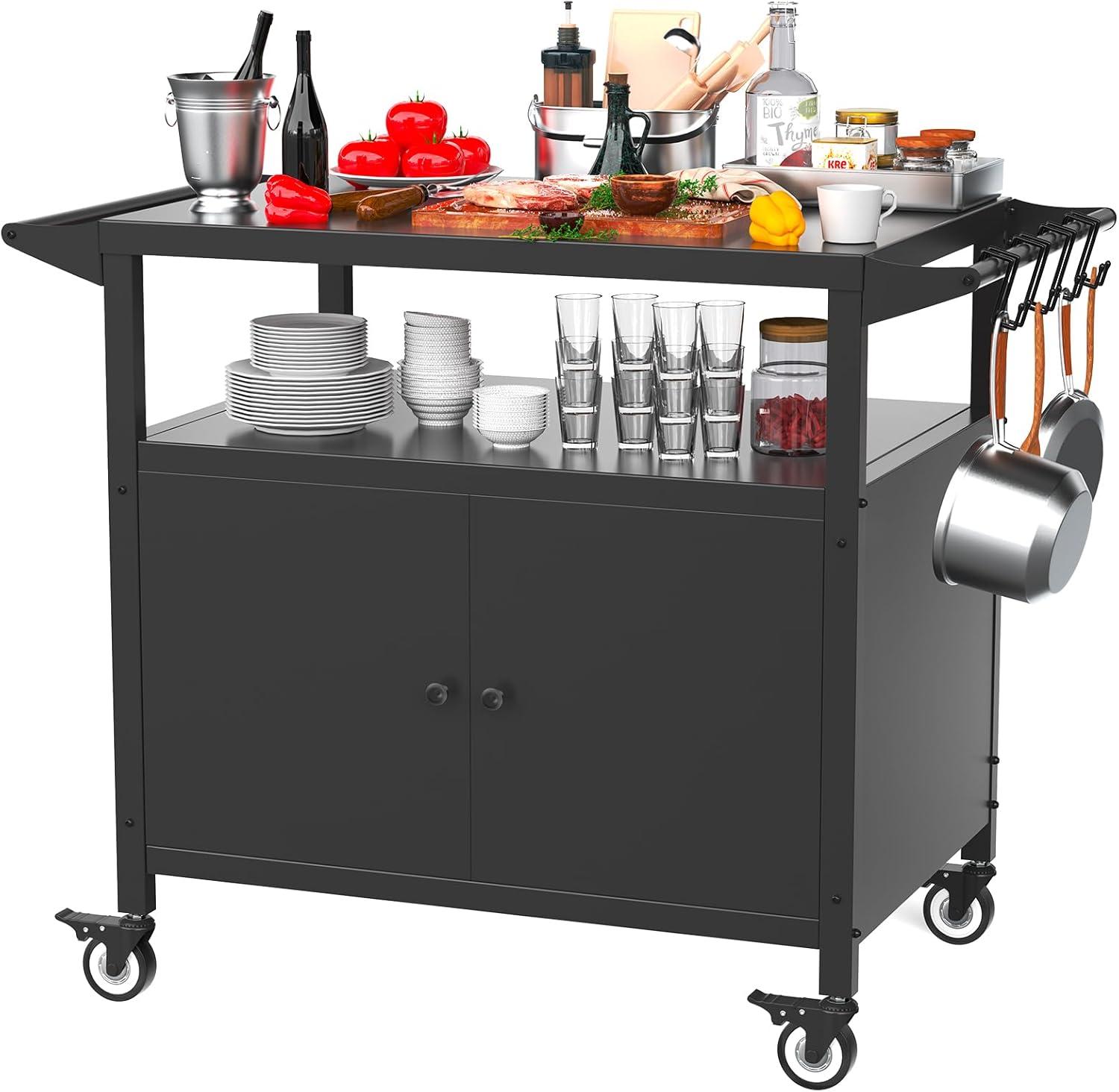 Lark Manor™ Outdoor Grill Cart Kitchen Storage Cabinets Island with Wheels Buffet Prep Tables
